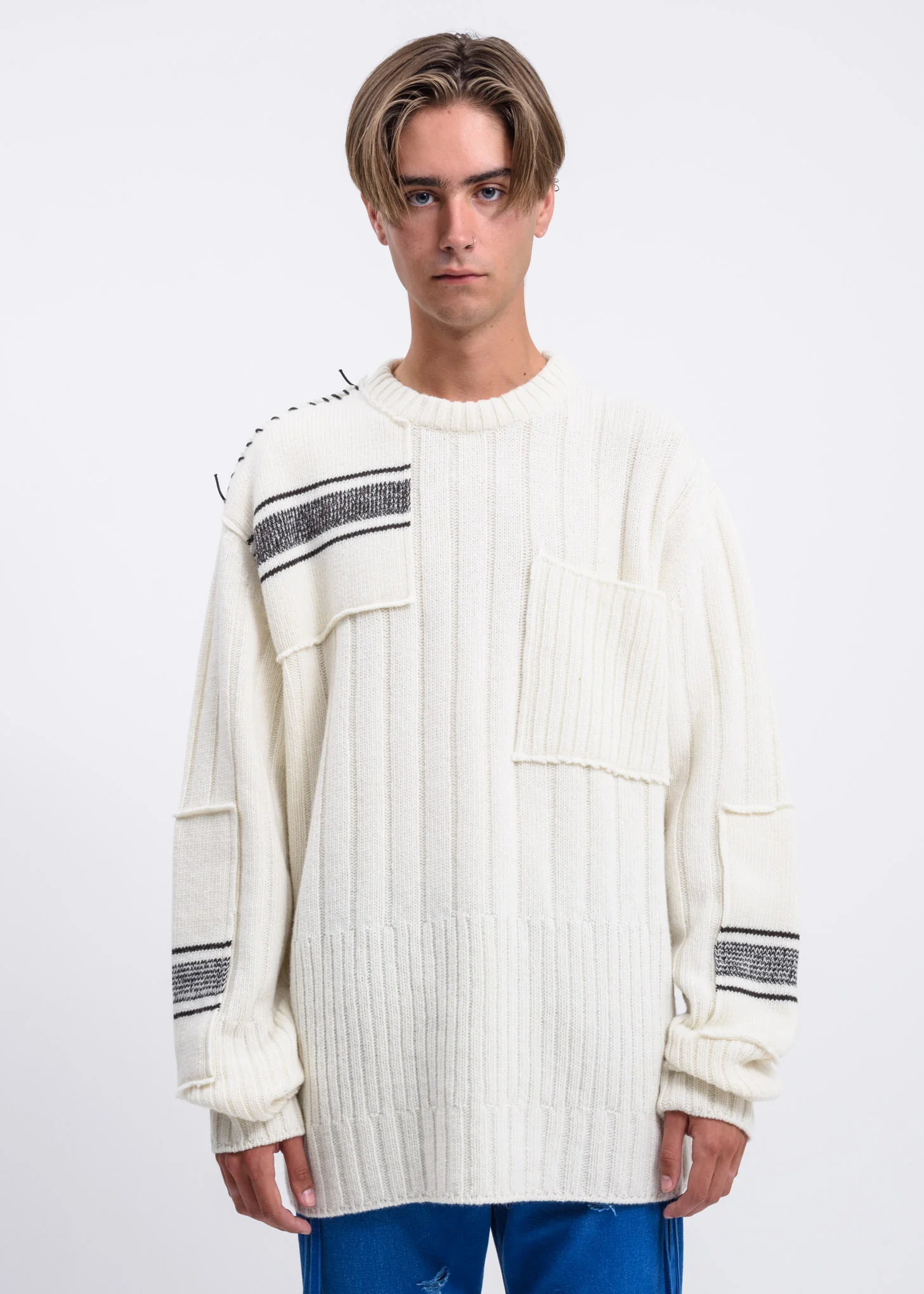 White Stitch Embroidery Sweater