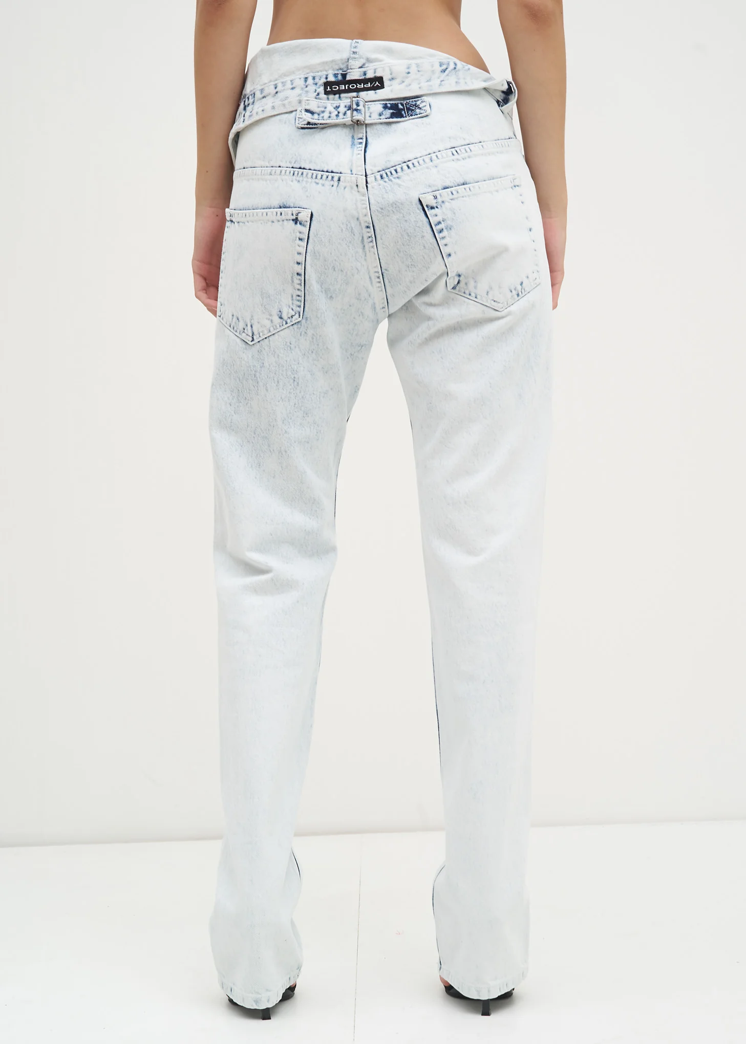 White Stonewash Asymmetric Waist Jeans