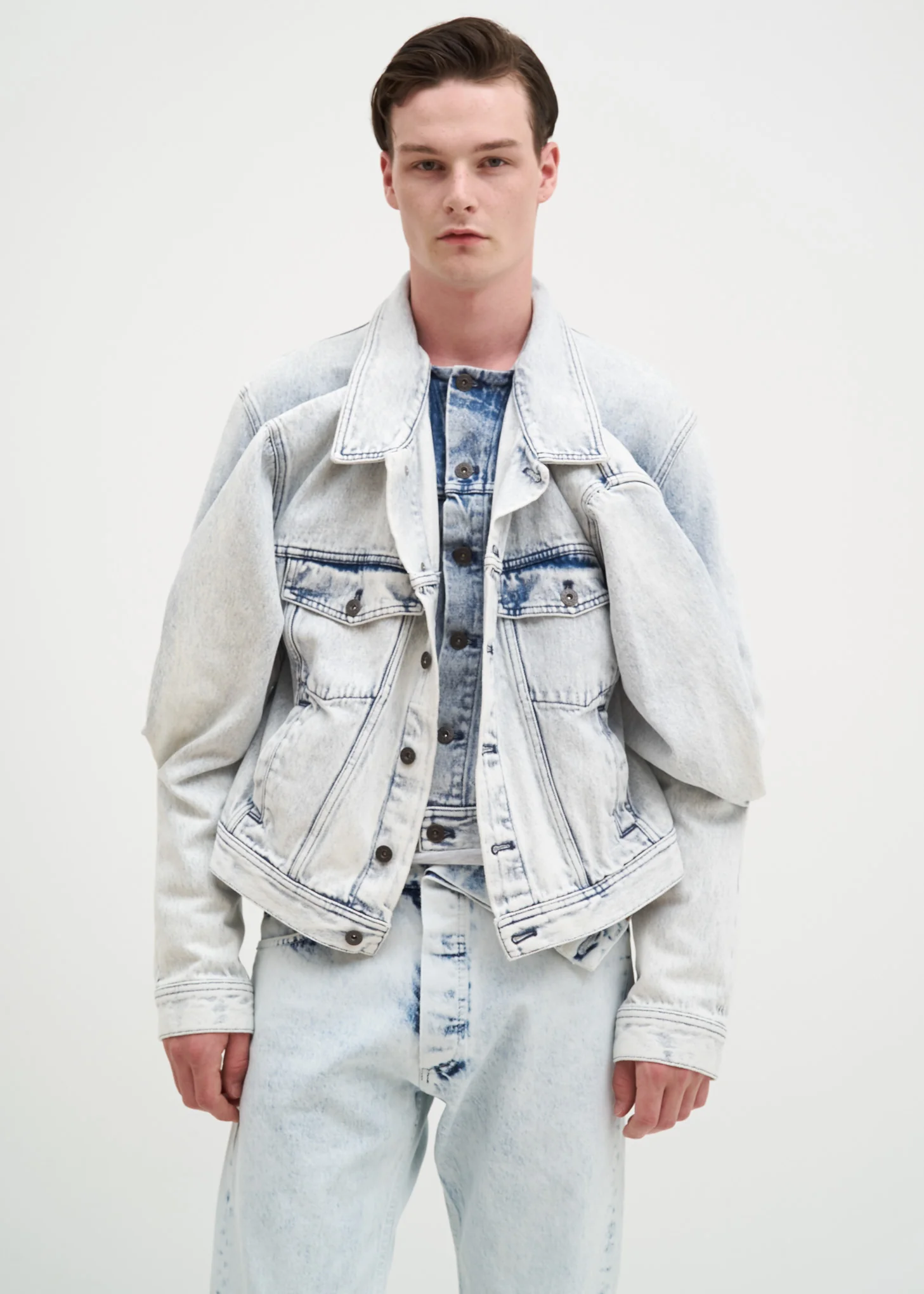 White Stonewash Double Front Jacket
