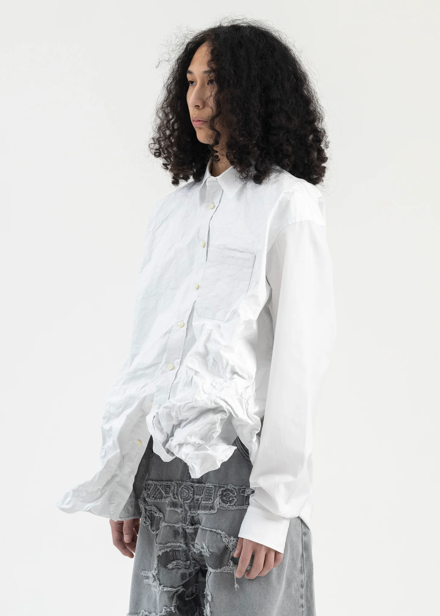 WHITE STRIPE SCRUNCHED SHIRT - Image 2