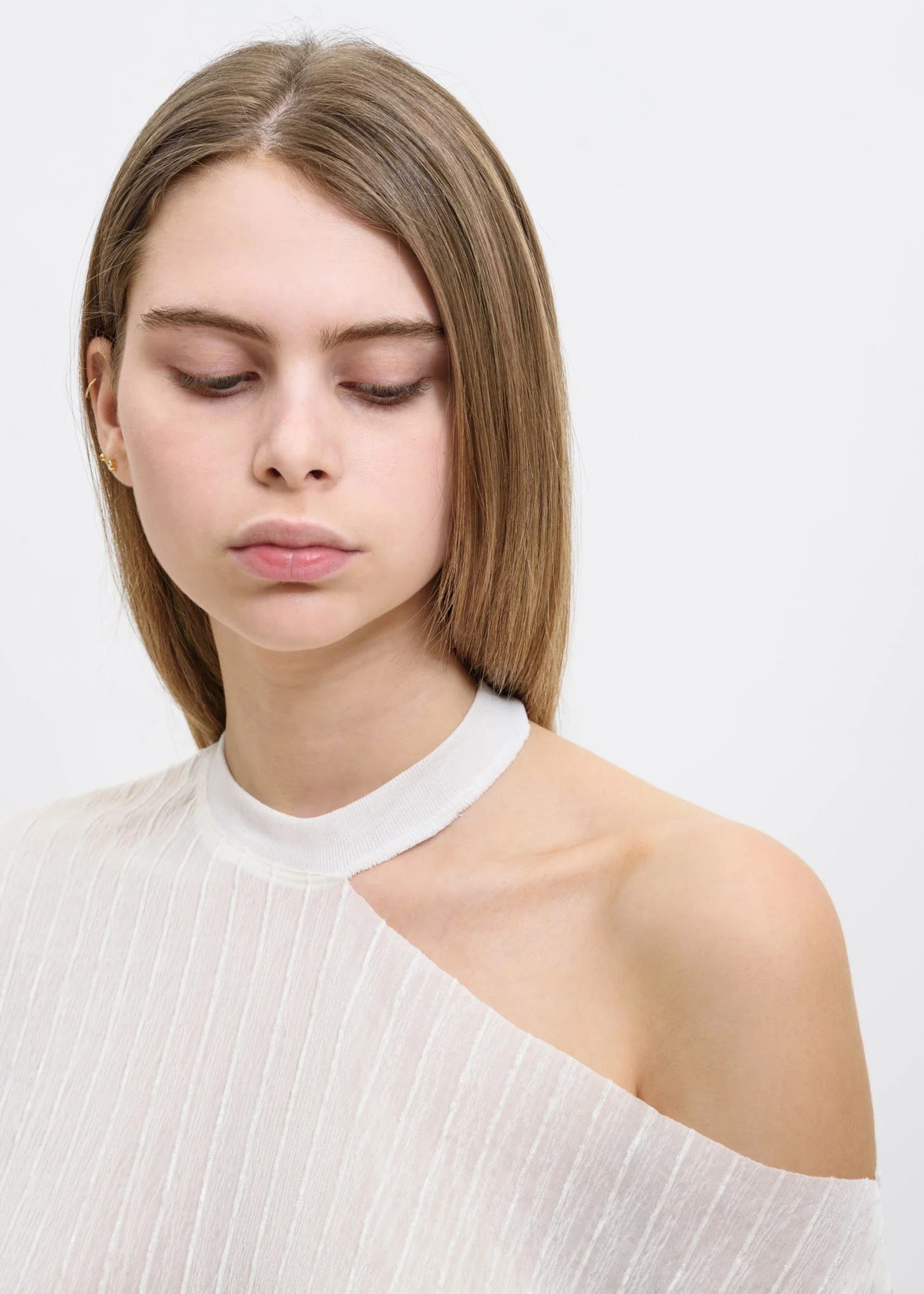 White Striped Velvet Axel Cut Out Tee - Image 2