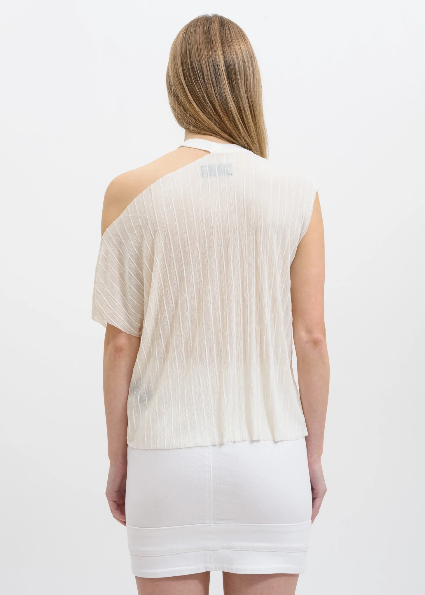 White Striped Velvet Axel Cut Out Tee - Image 3