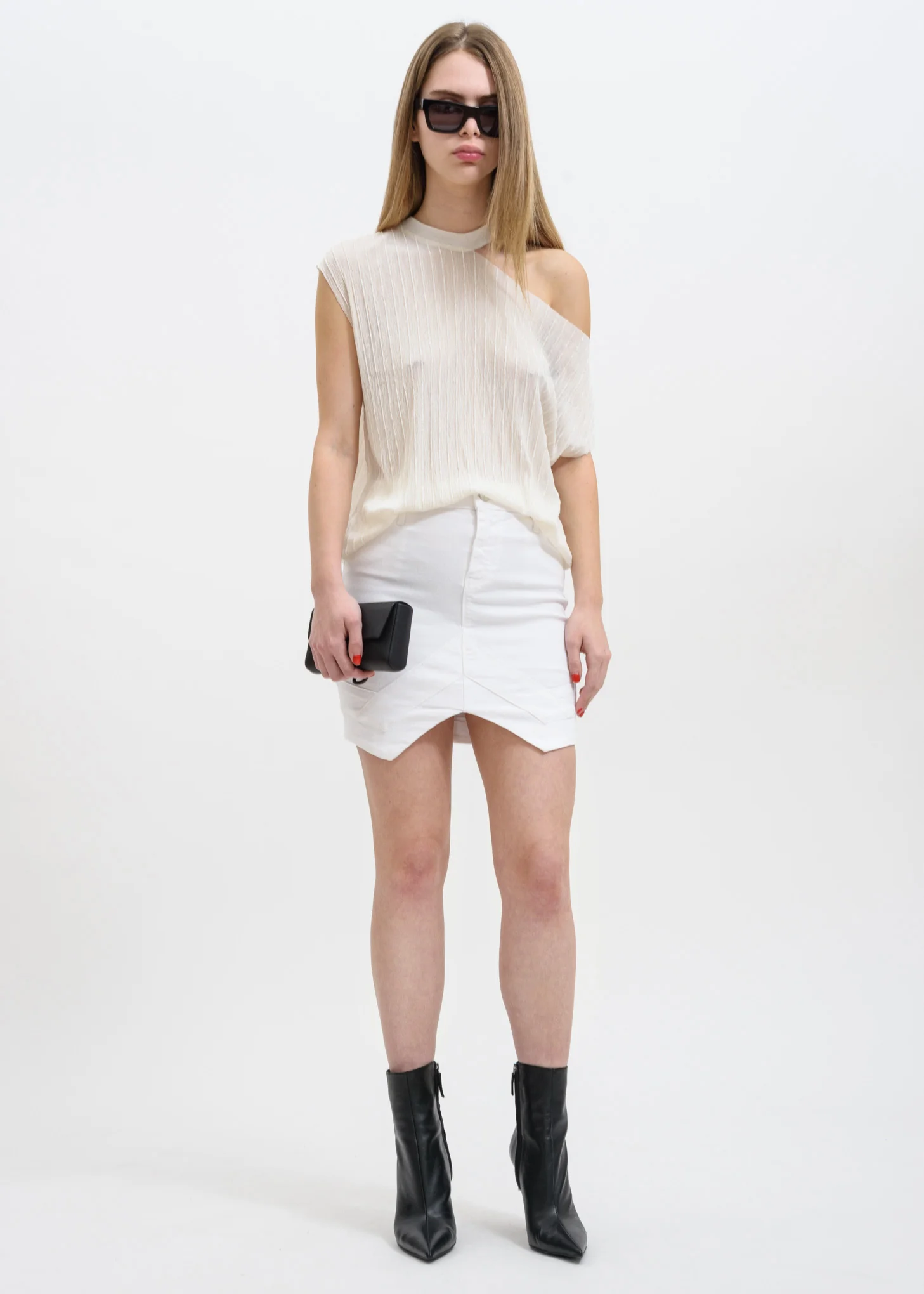 White Striped Velvet Axel Cut Out Tee - Image 4