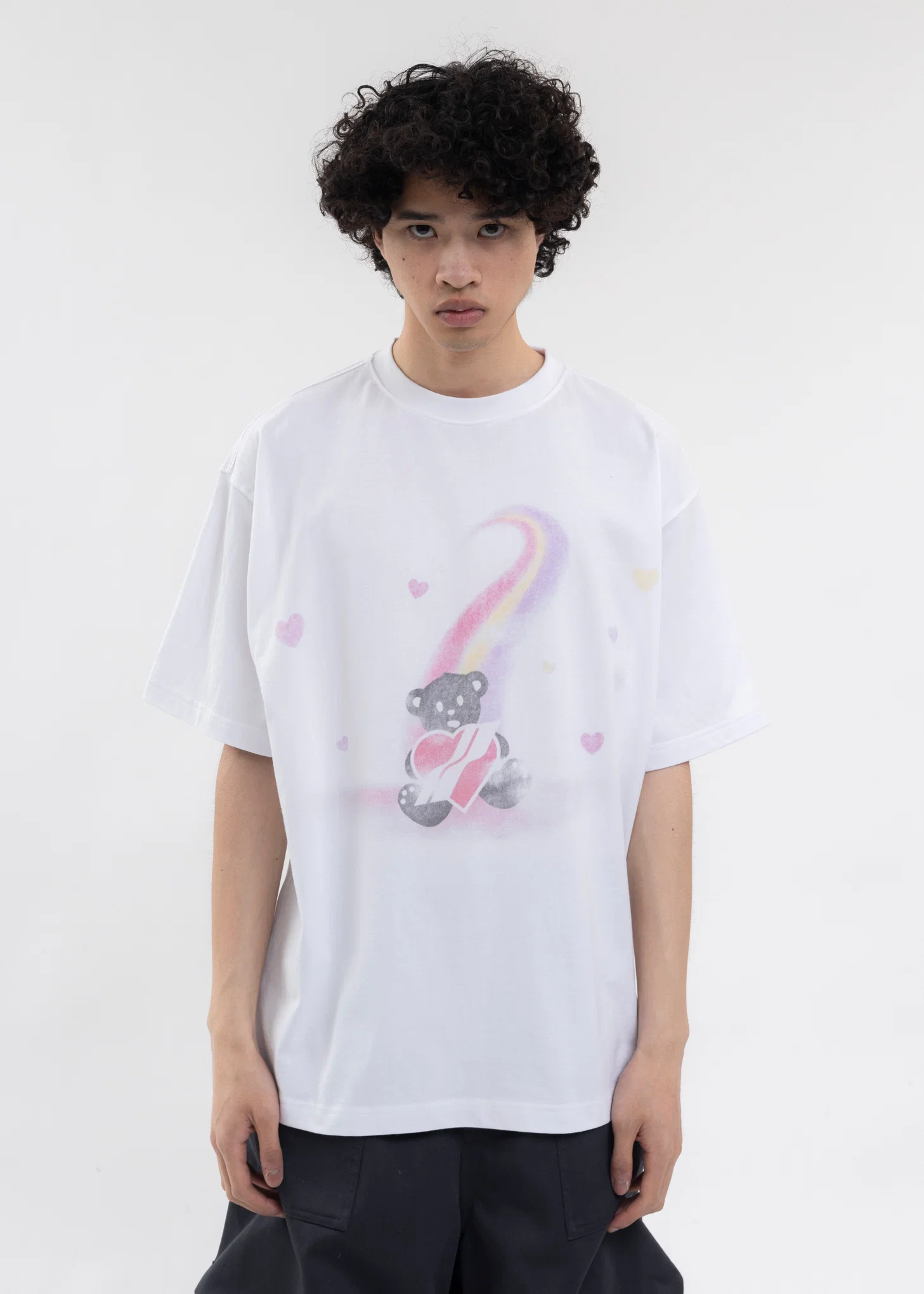 WHITE TEDDY BEAR PRINT T-SHIRT