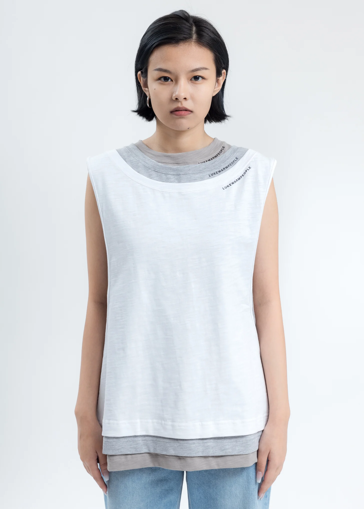 White Triple Layer Muscle Tee