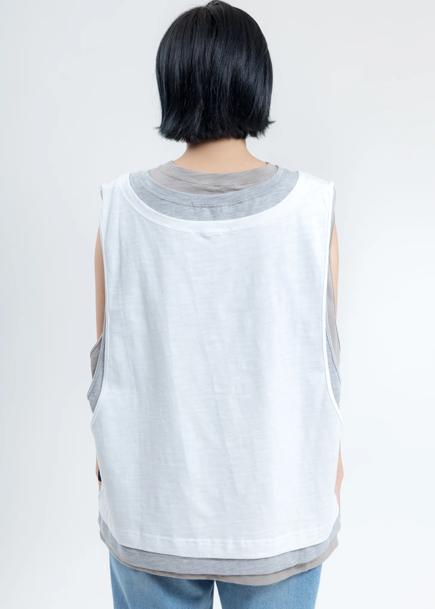 White Triple Layer Muscle Tee - Image 4
