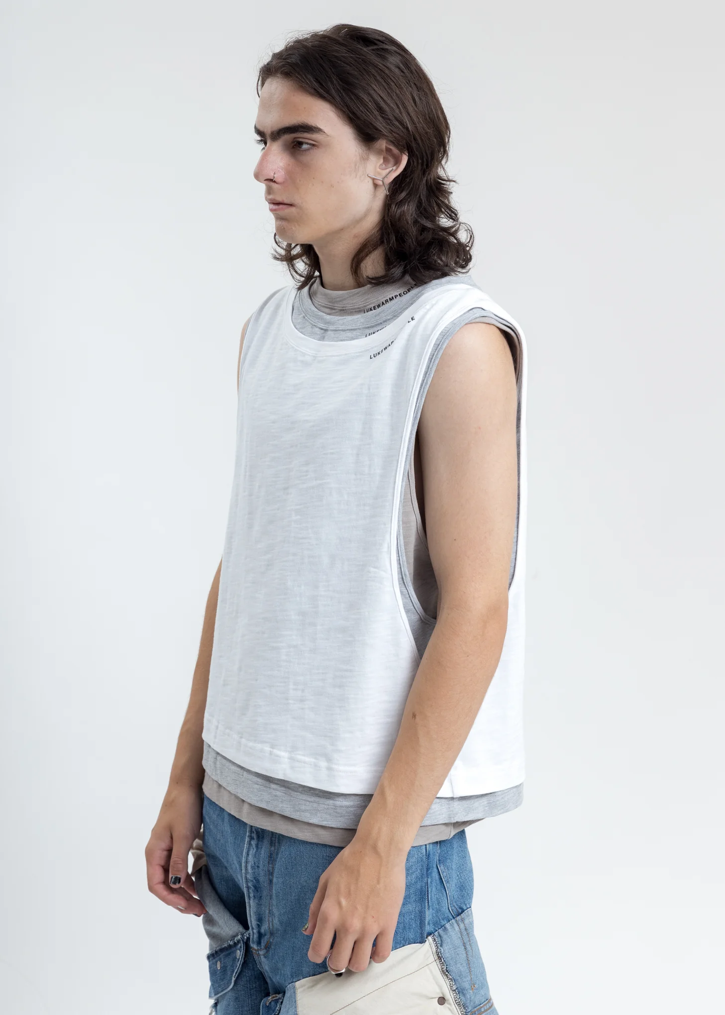 White Triple Layer Muscle Tee - Image 3