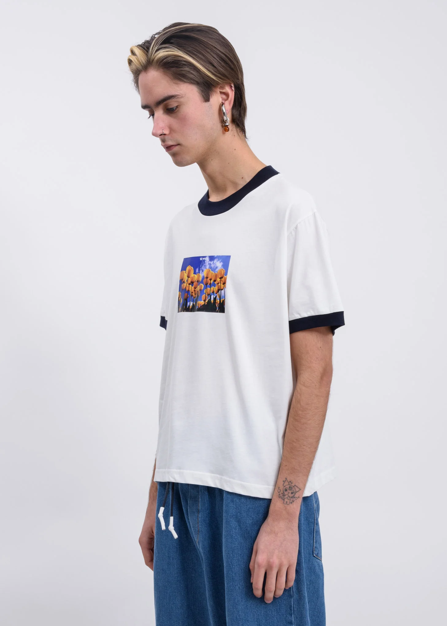 White Tulips Print T-Shirt