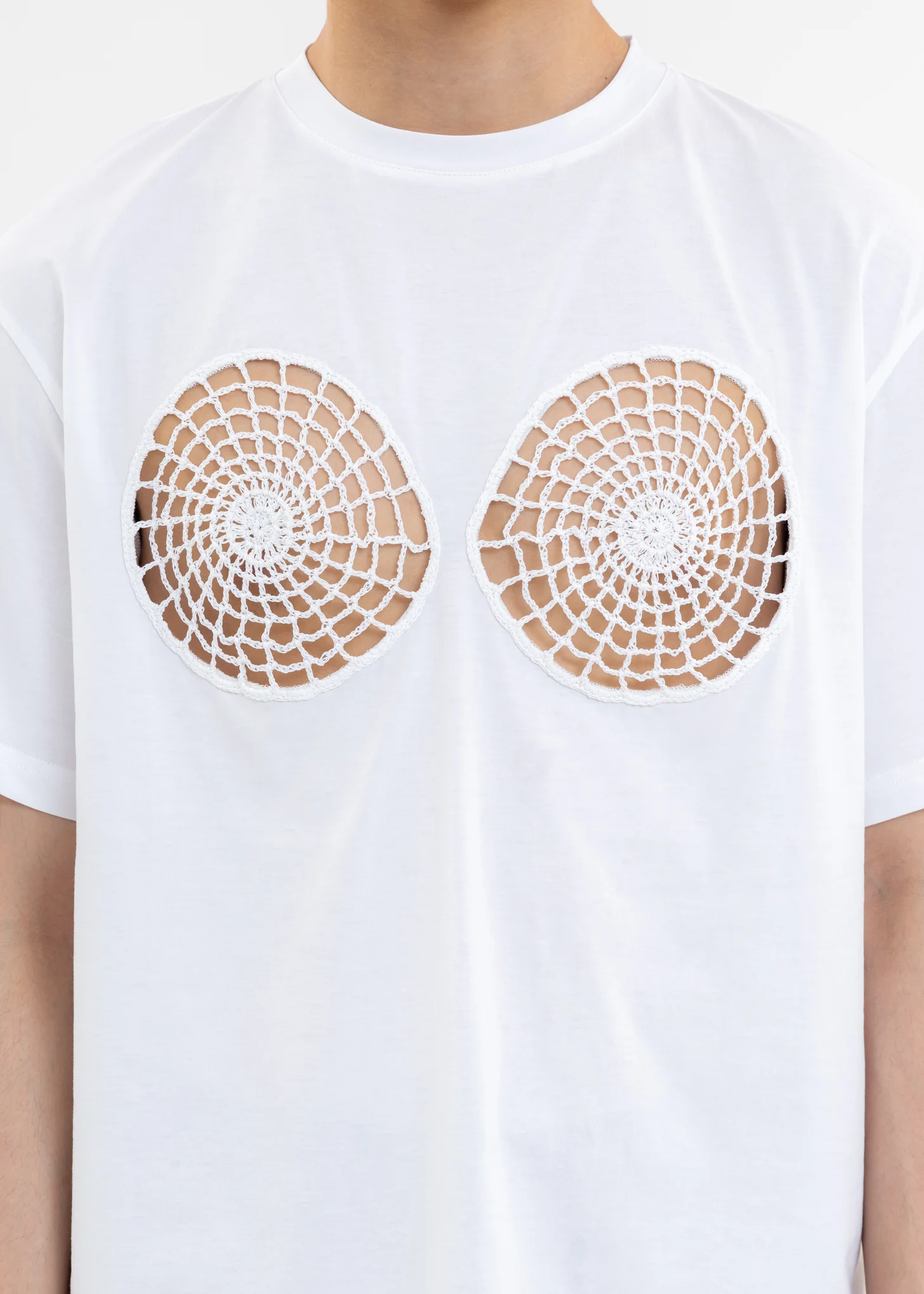 White Vortex Hollow Short Sleeve Top - Image 2