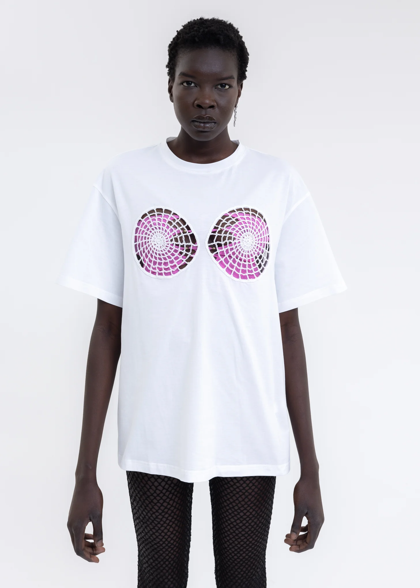 White Vortex Hollow Short Sleeve Top