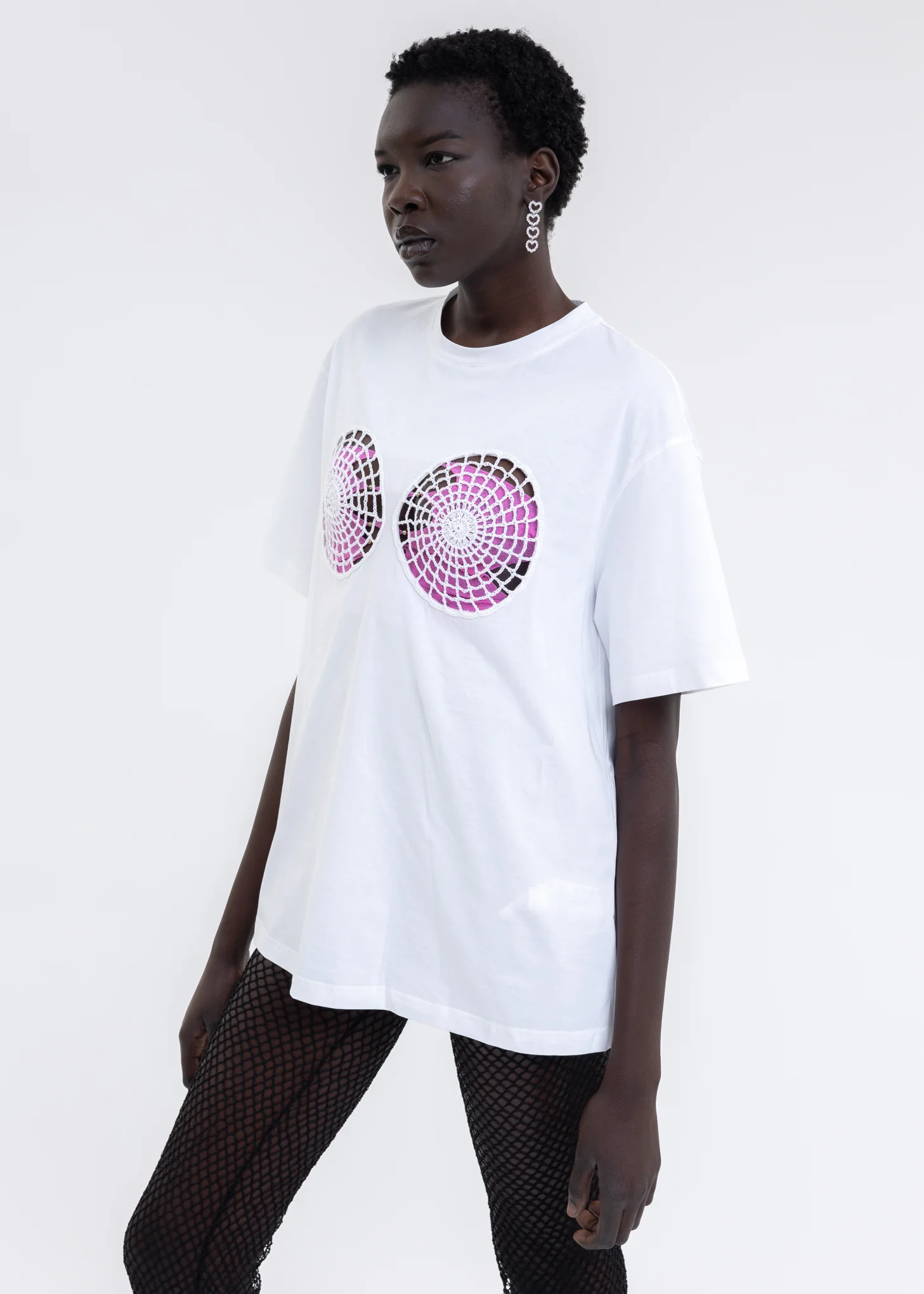 White Vortex Hollow Short Sleeve Top - Image 2