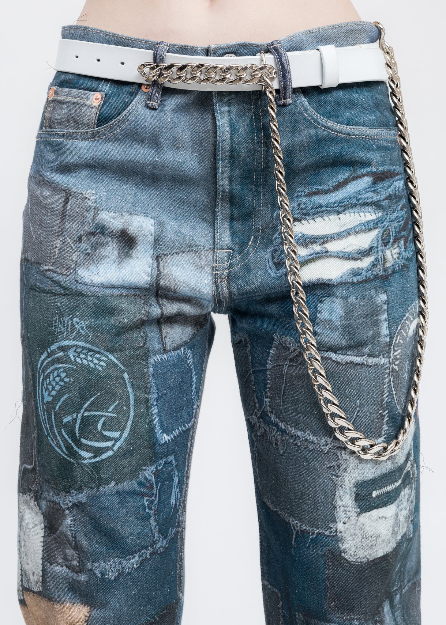White WALLET CHAIN BUCKLE Leather Belt