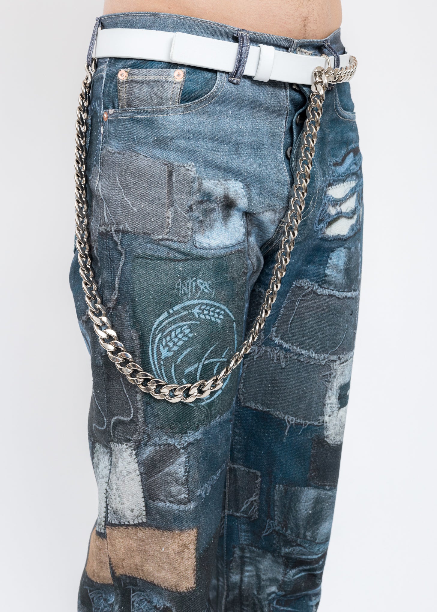 White WALLET CHAIN BUCKLE Leather Belt - Image 3
