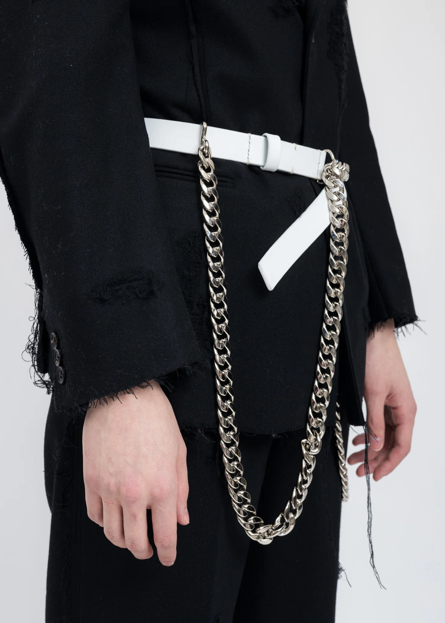 White WALLET CHAIN BUCKLE Leather Belt - Image 4
