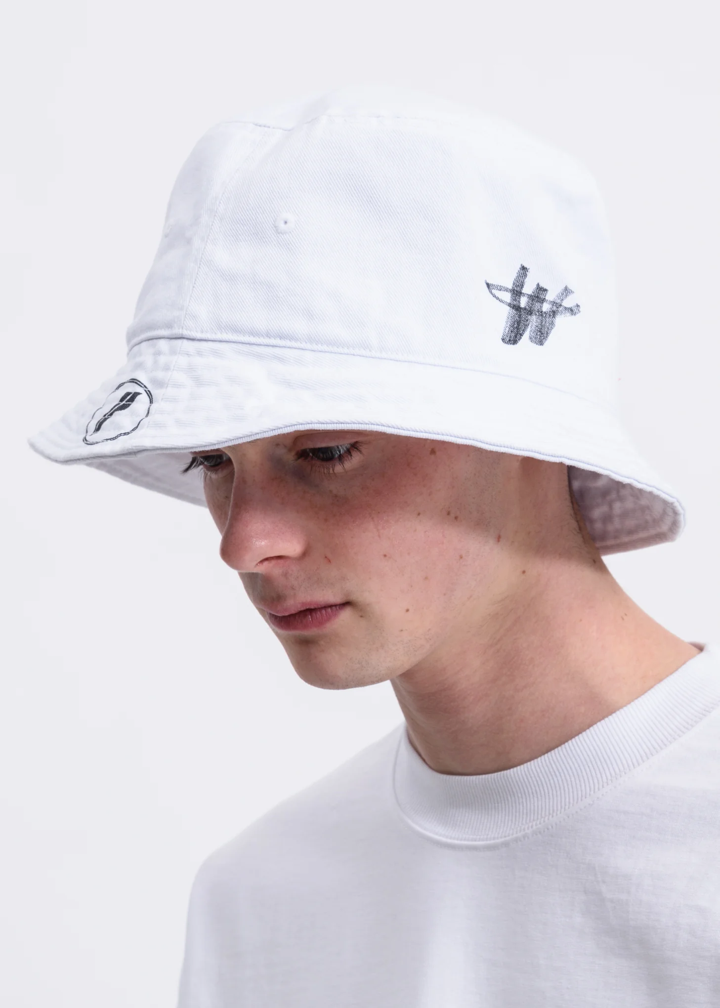 White WD Logo Stamp Bucket Hat