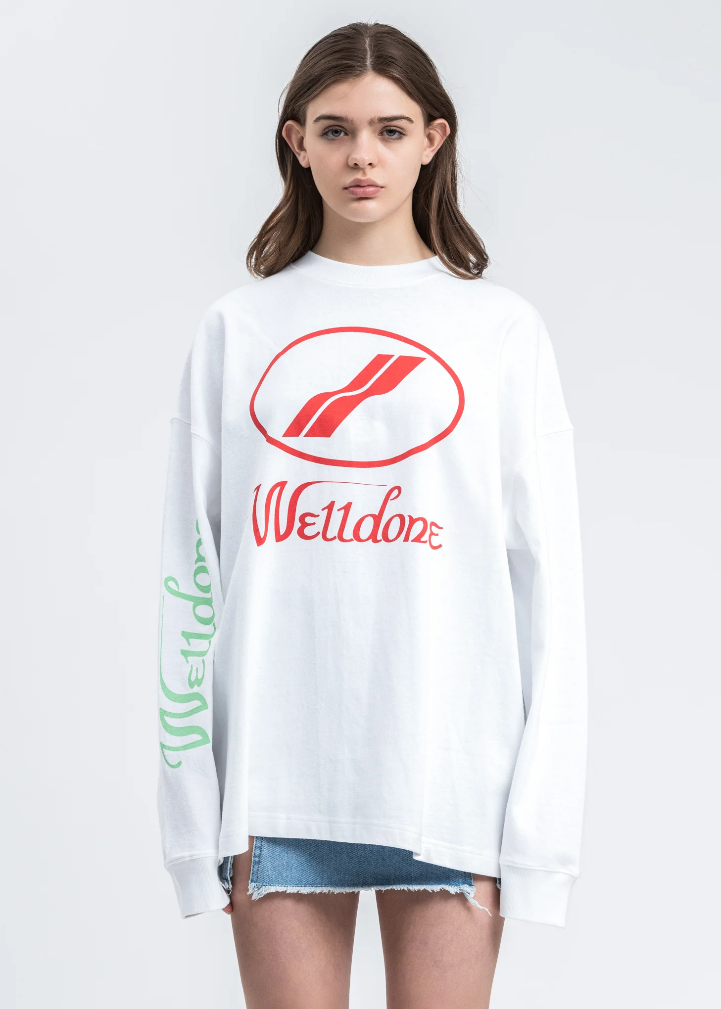 White WD Print Logo Long Sleeves