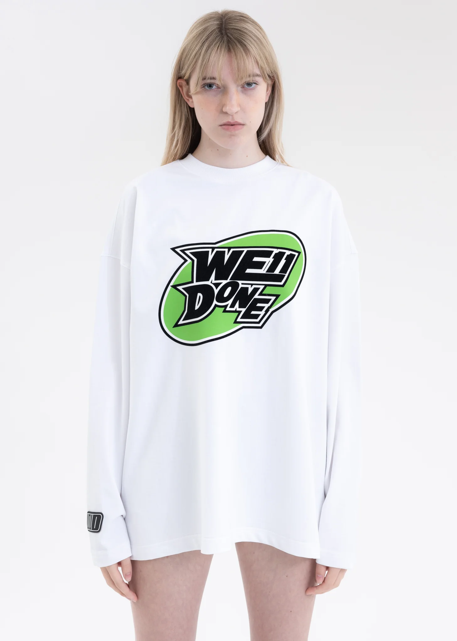 WHITE WE11DONE CIRCLE LOGO LONG-SLEEVED T-SHIRT