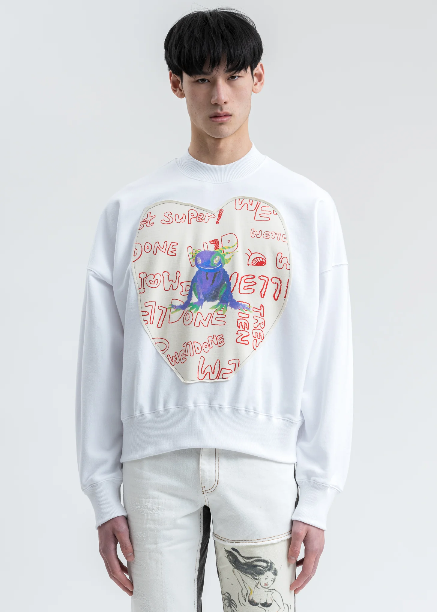 White We11done Graffiti Patch Sweatshirt