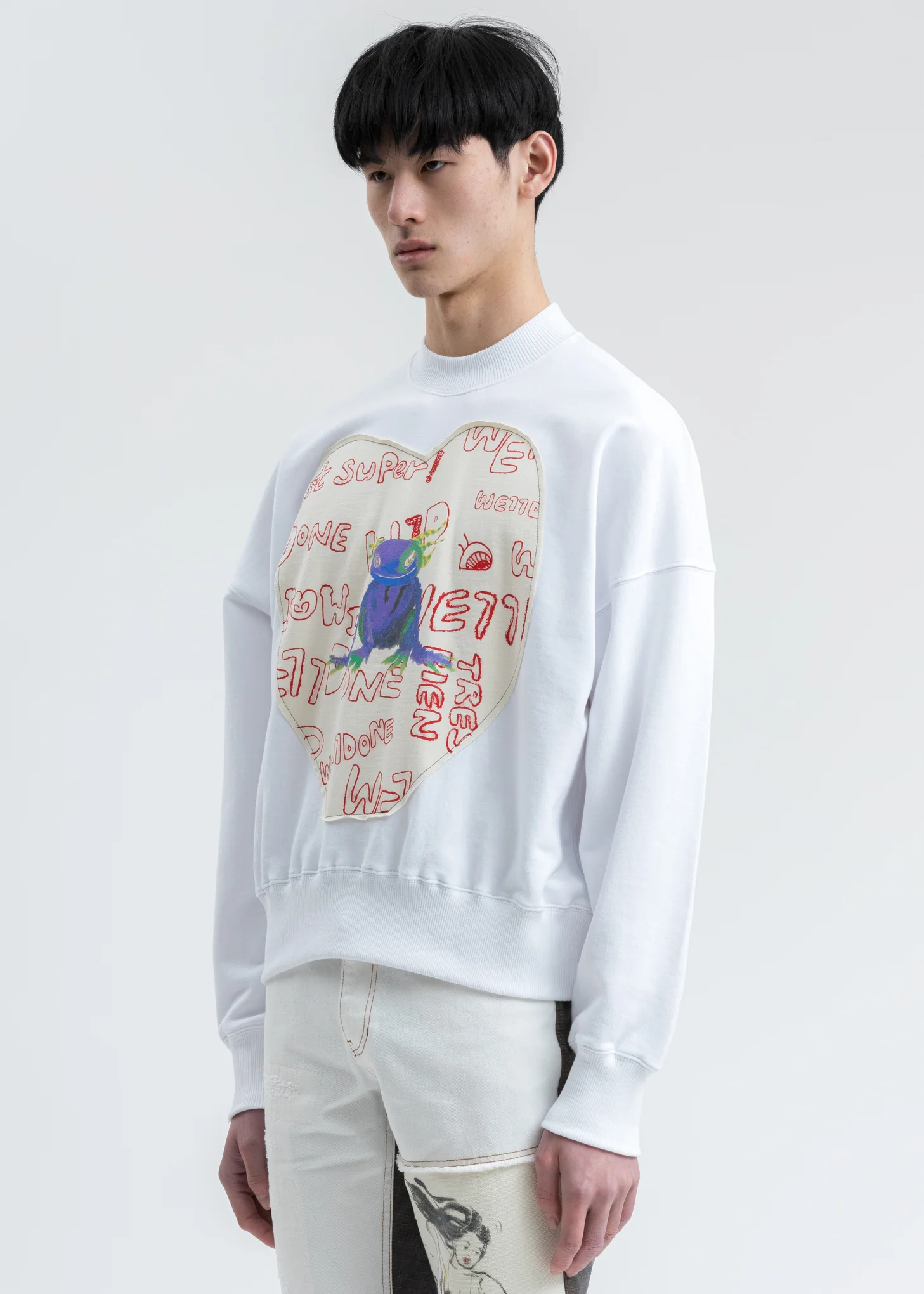 White We11done Graffiti Patch Sweatshirt - Image 3