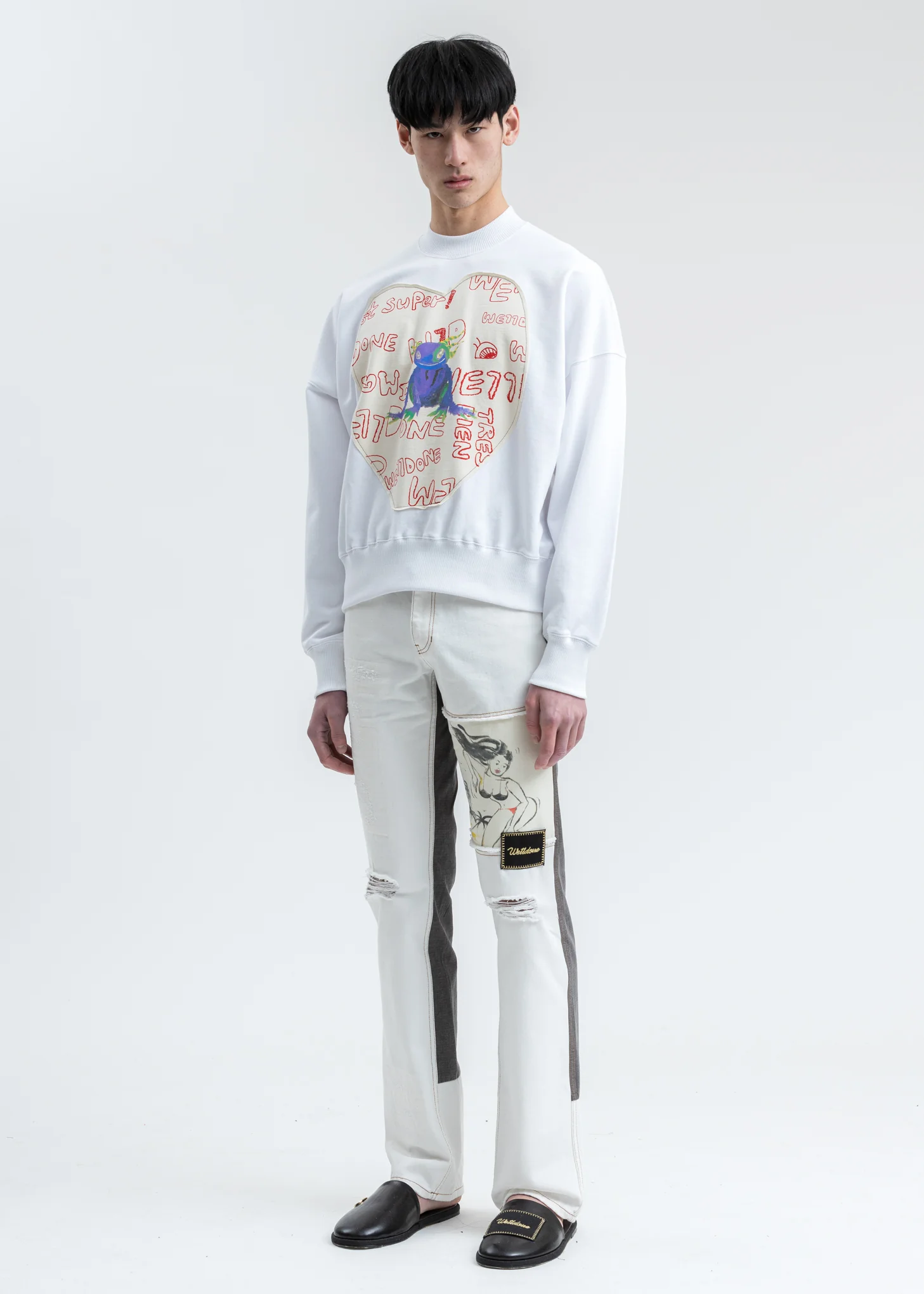 White We11done Graffiti Patch Sweatshirt - Image 6