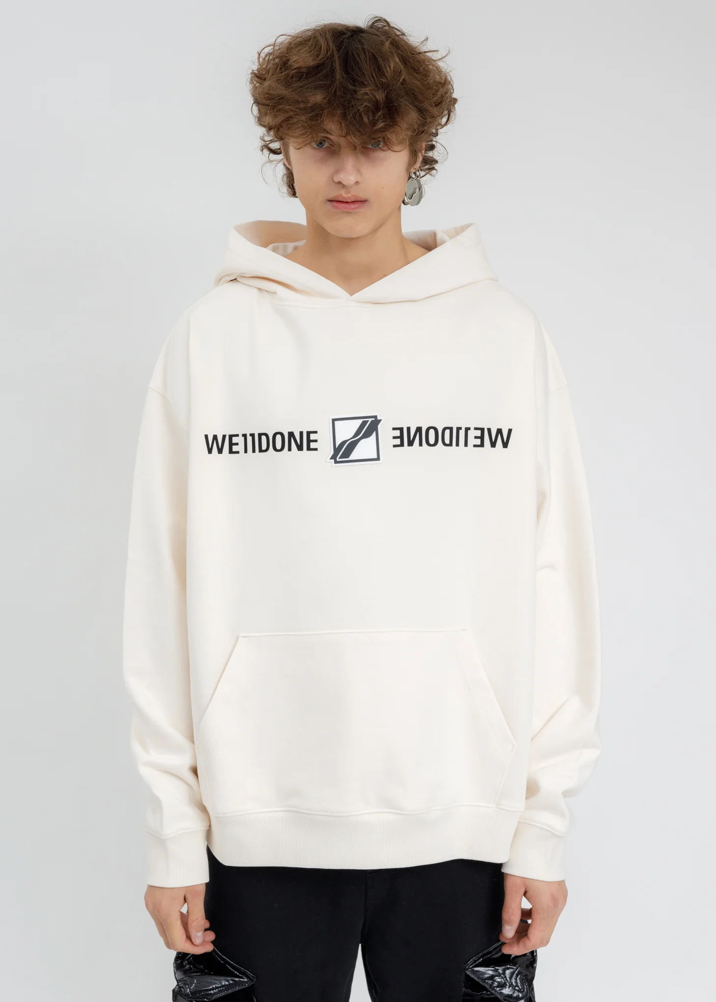 Ivory WE11DONE Patch Mirror Logo Hoodie