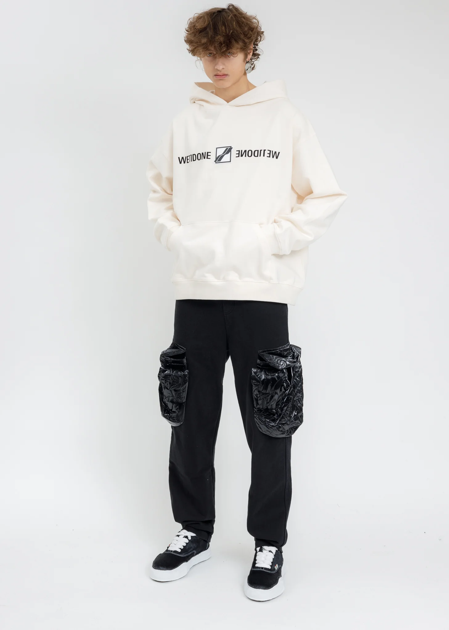 Ivory WE11DONE Patch Mirror Logo Hoodie - Image 5