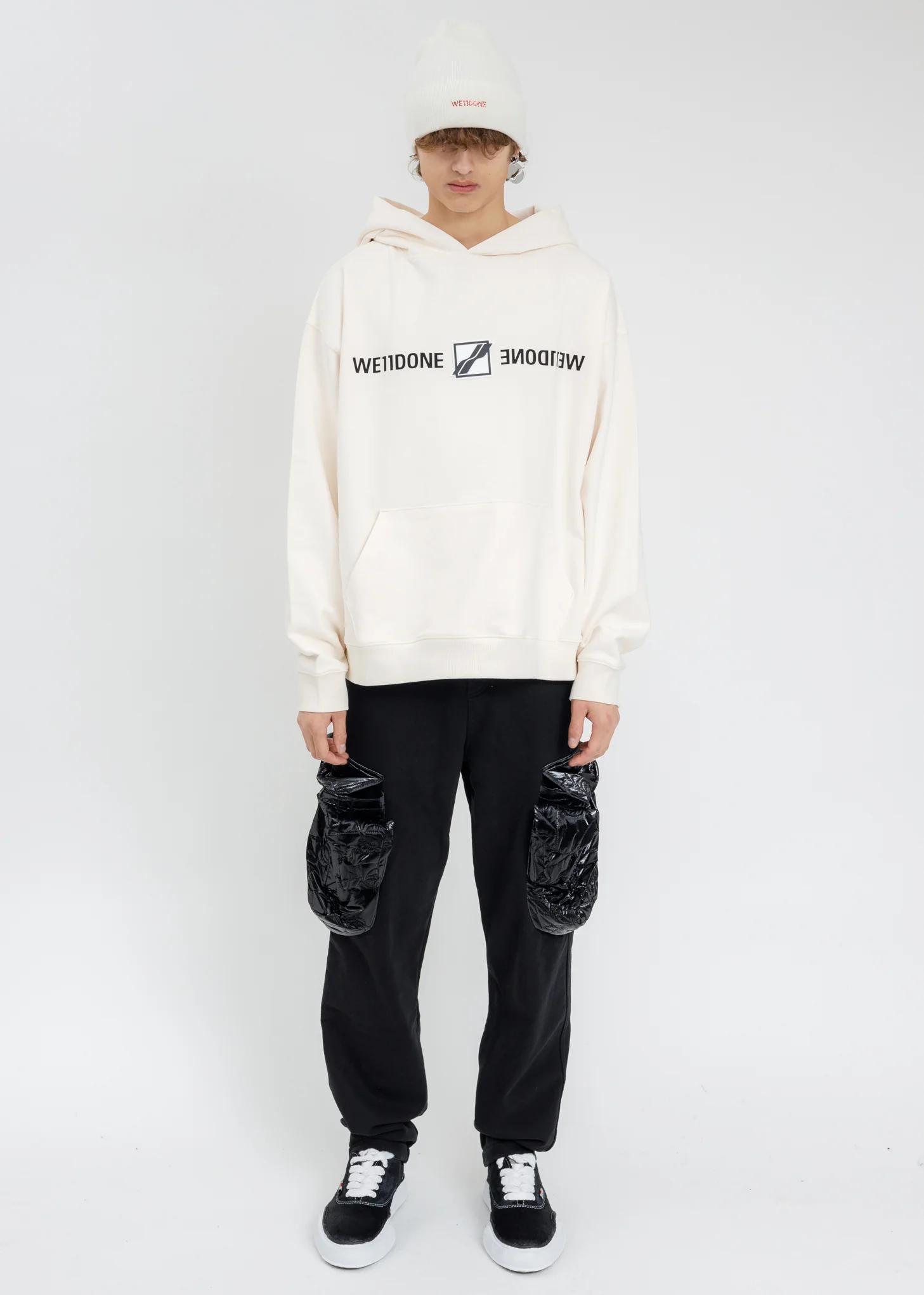 Ivory WE11DONE Patch Mirror Logo Hoodie - Image 6