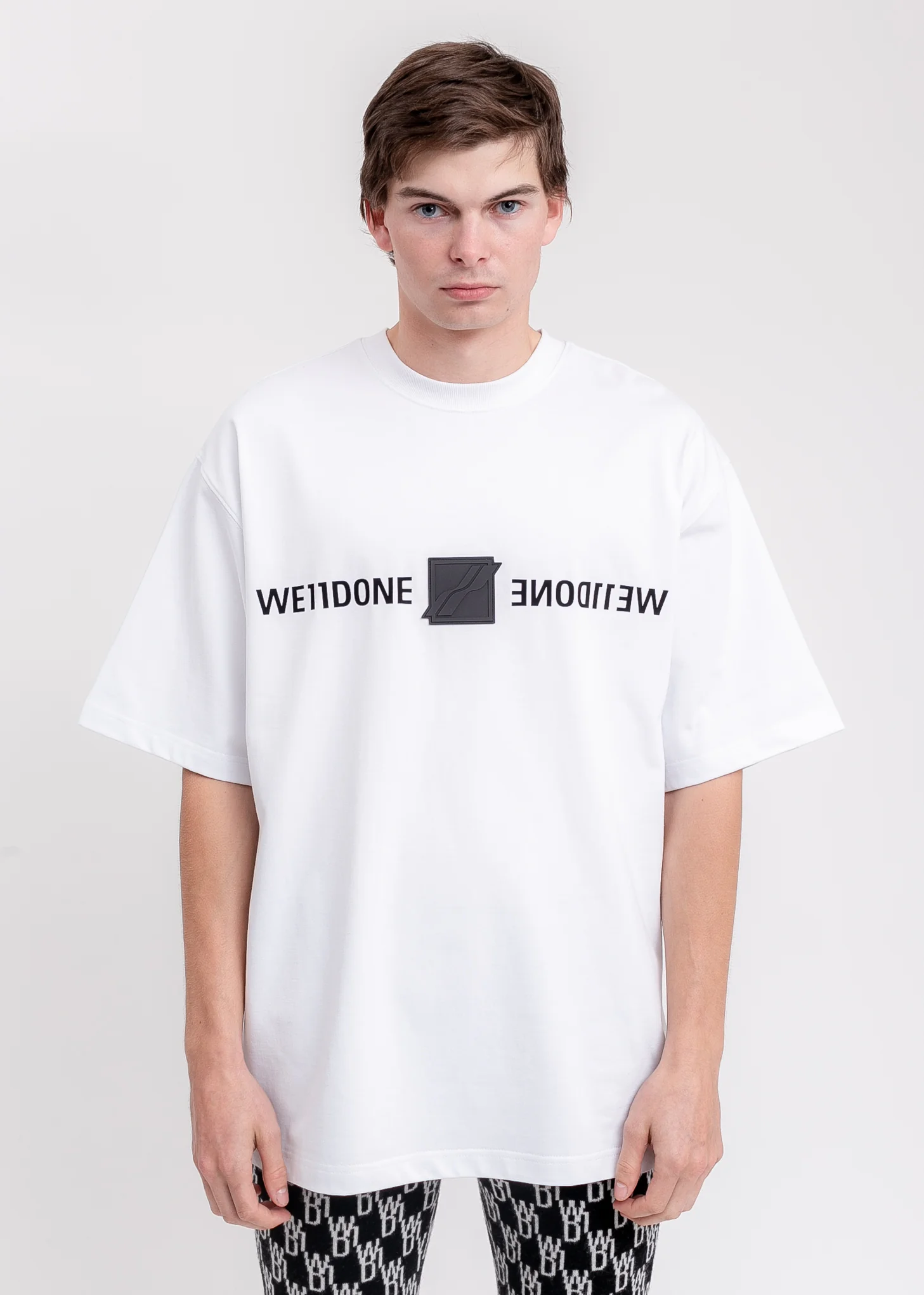 White WE11DONE Patched Mirror Logo T-Shirt