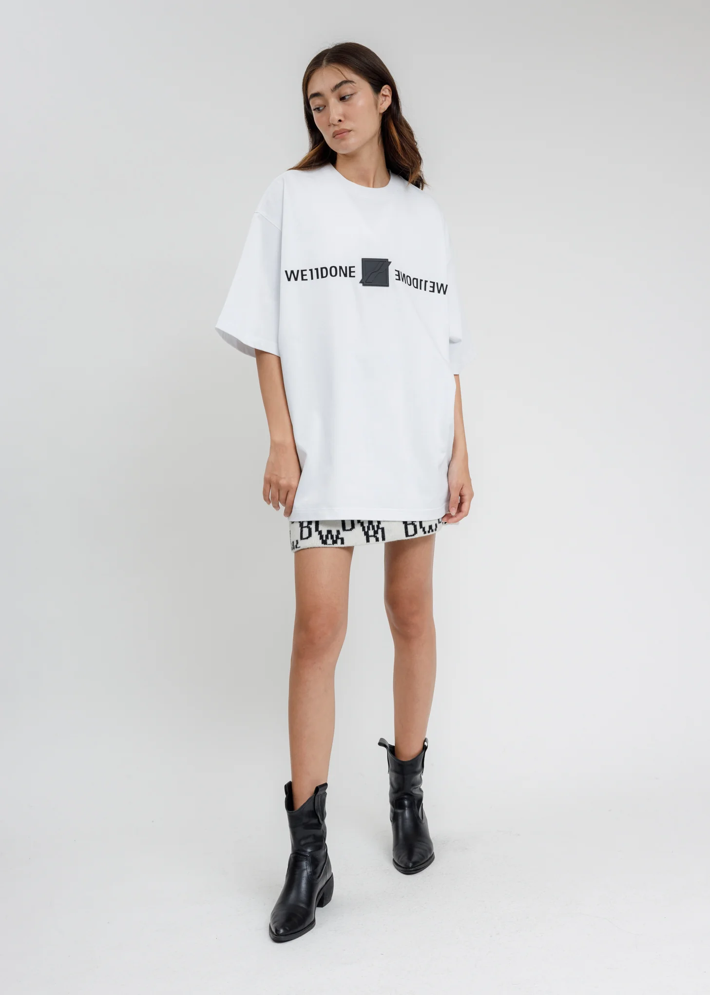 White WE11DONE Patched Mirror Logo T-Shirt - Image 5