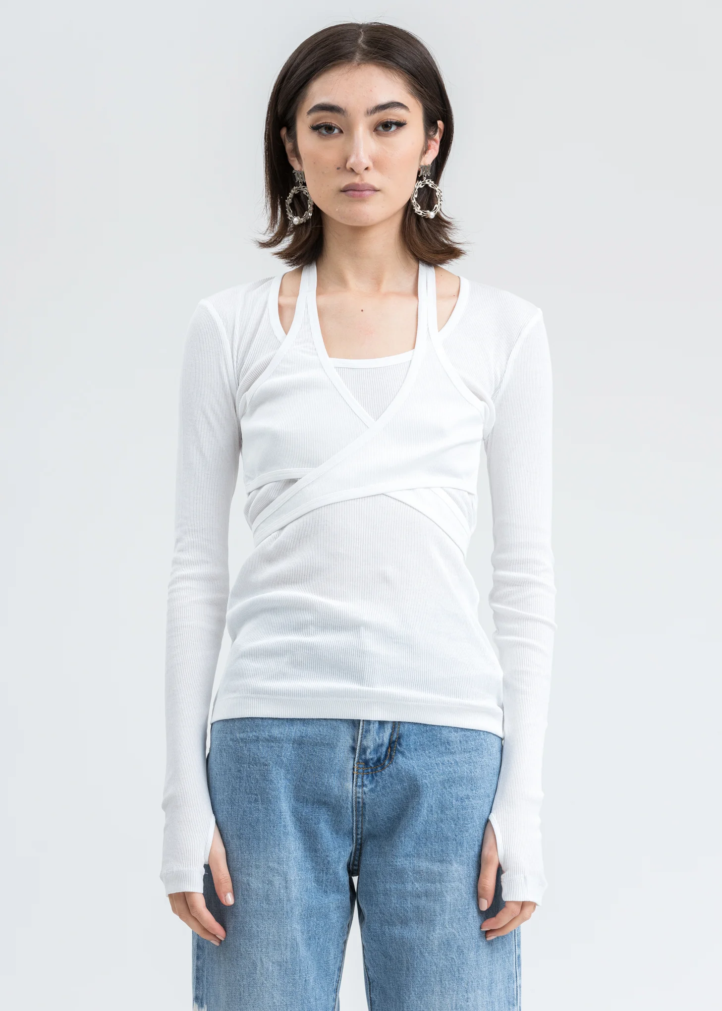 White Wrap Long Sleeve