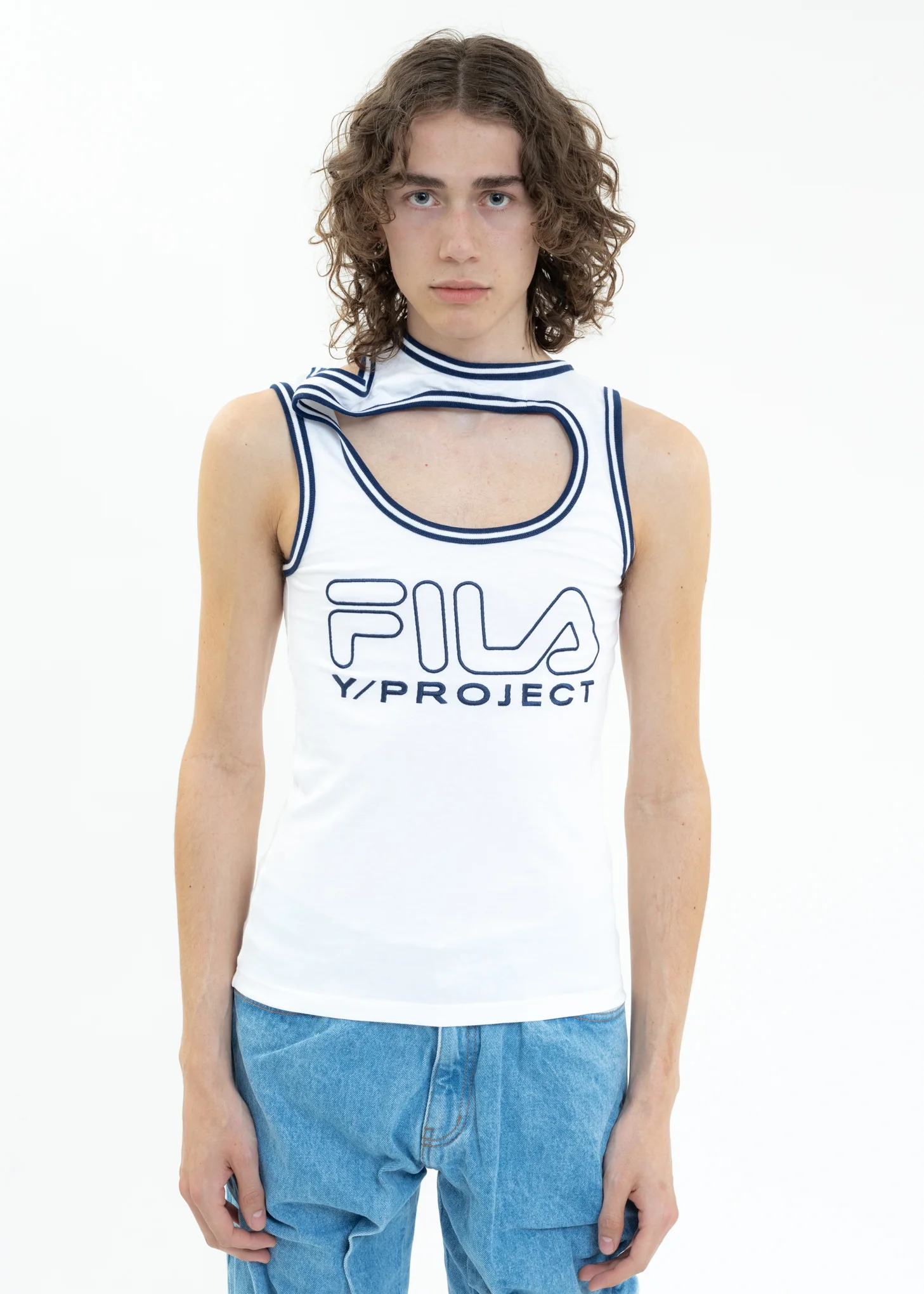 White Y/PROJECT X FILA THREE COLLAR Tank Top
