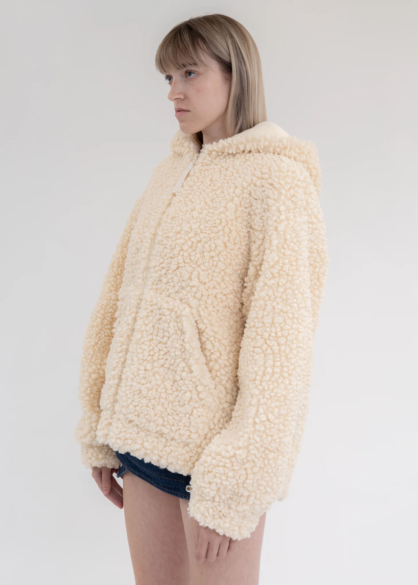 Winter White Faux Shearling Zip Hooded Jacket - Image 2