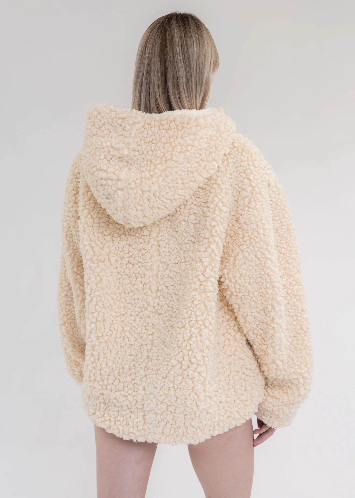 Winter White Faux Shearling Zip Hooded Jacket - Image 3