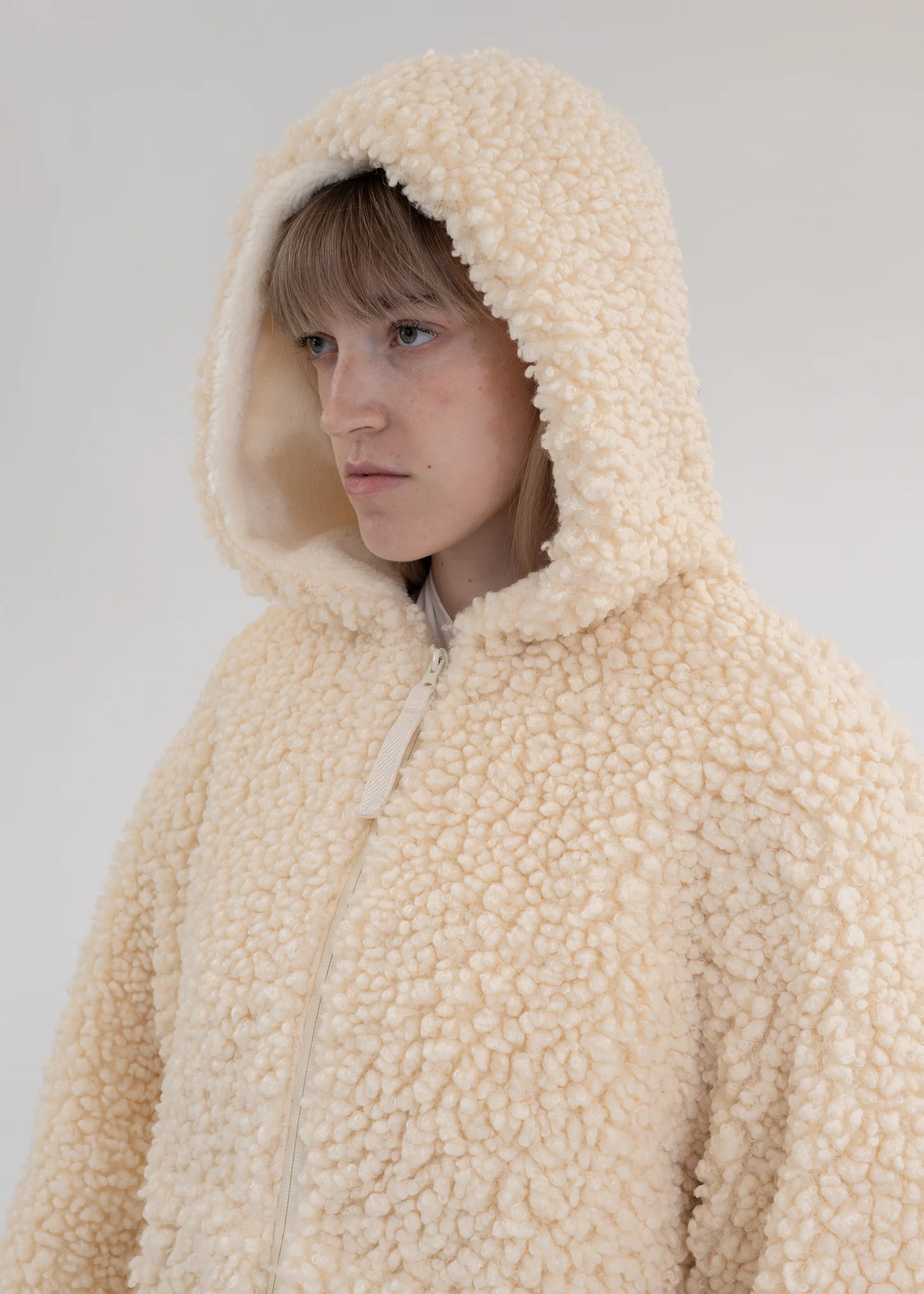 Winter White Faux Shearling Zip Hooded Jacket - Image 4