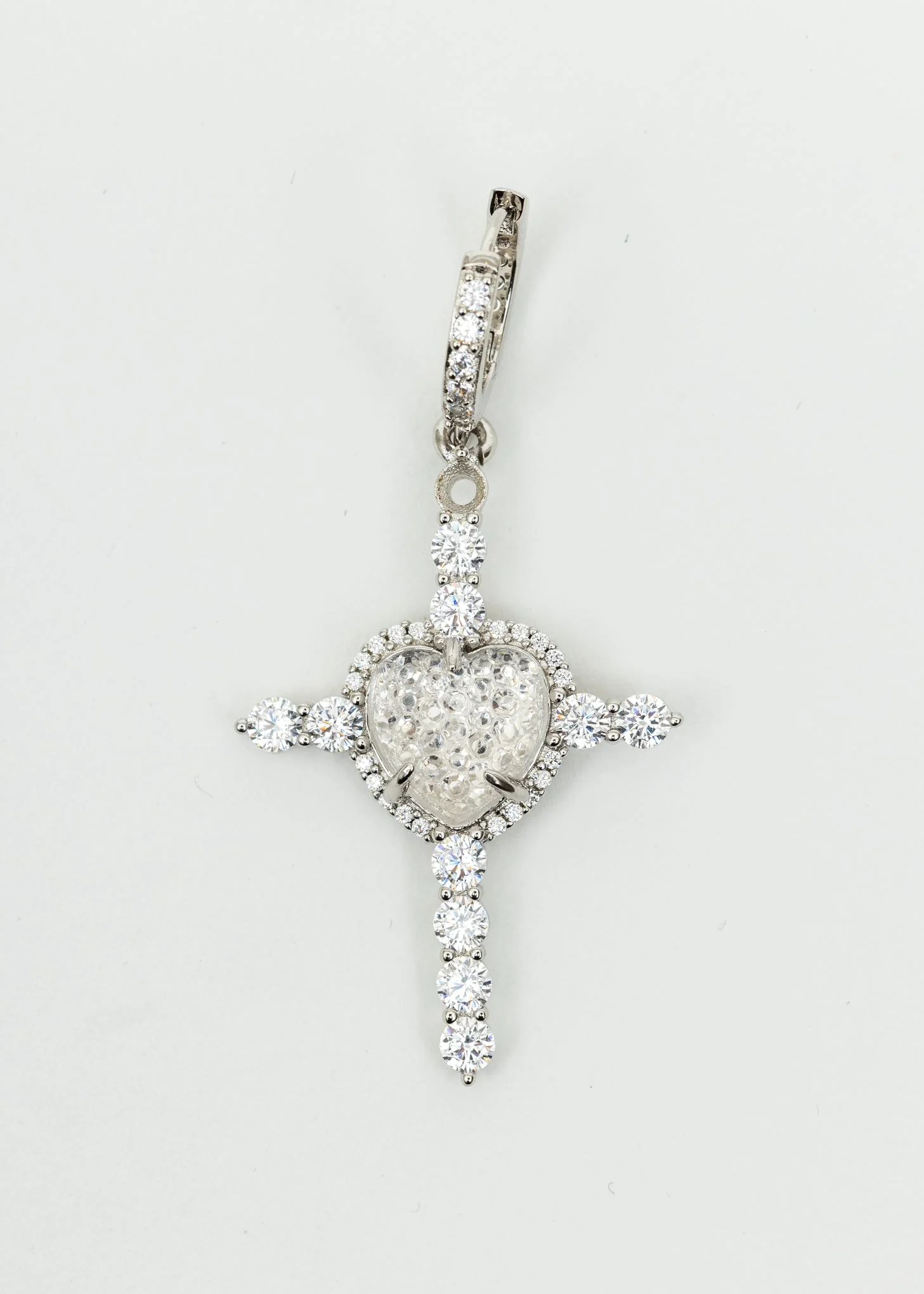White Heart and Rhinestone Cross Earring - Single