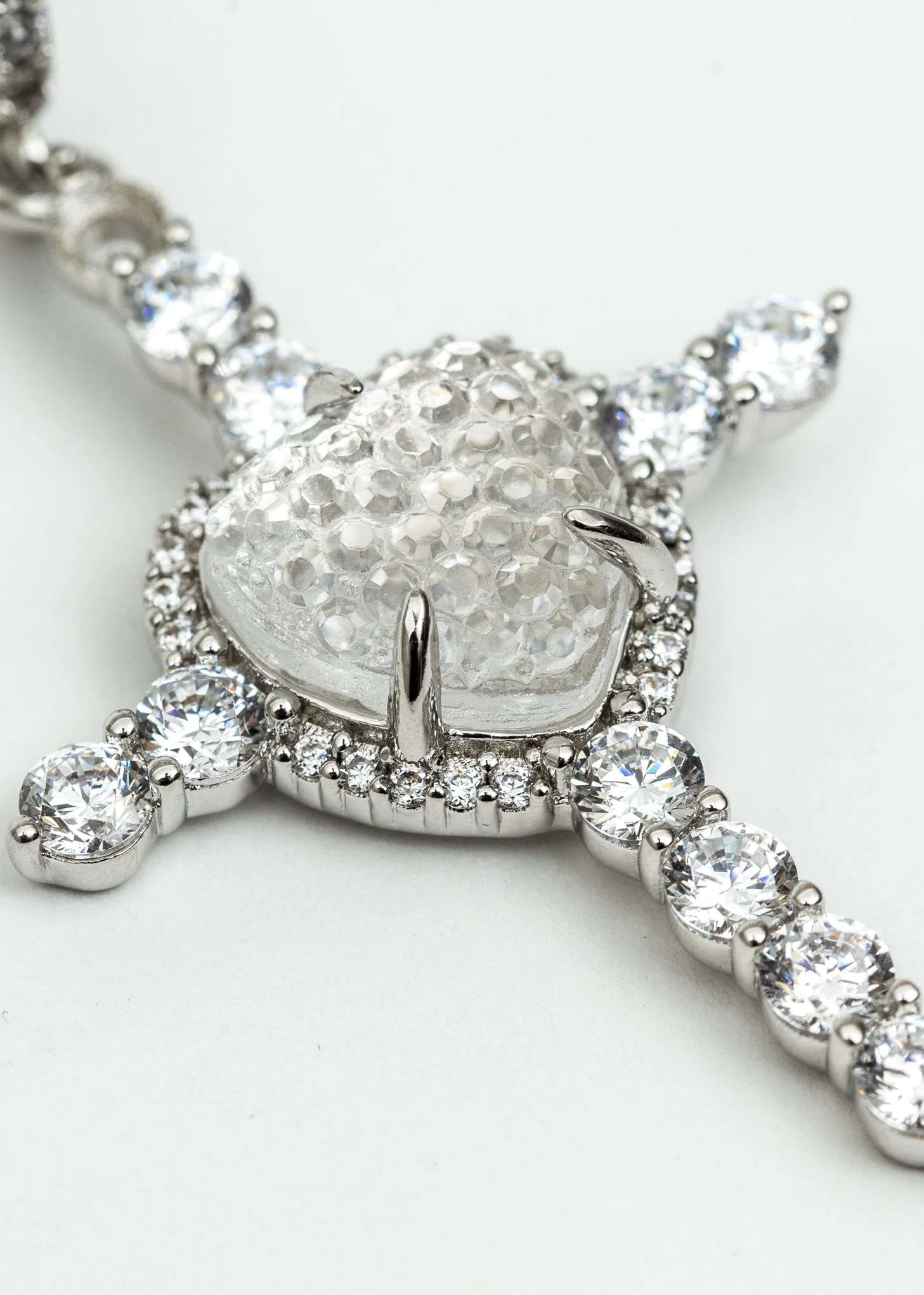 White Heart and Rhinestone Cross Earring - Single - Image 4