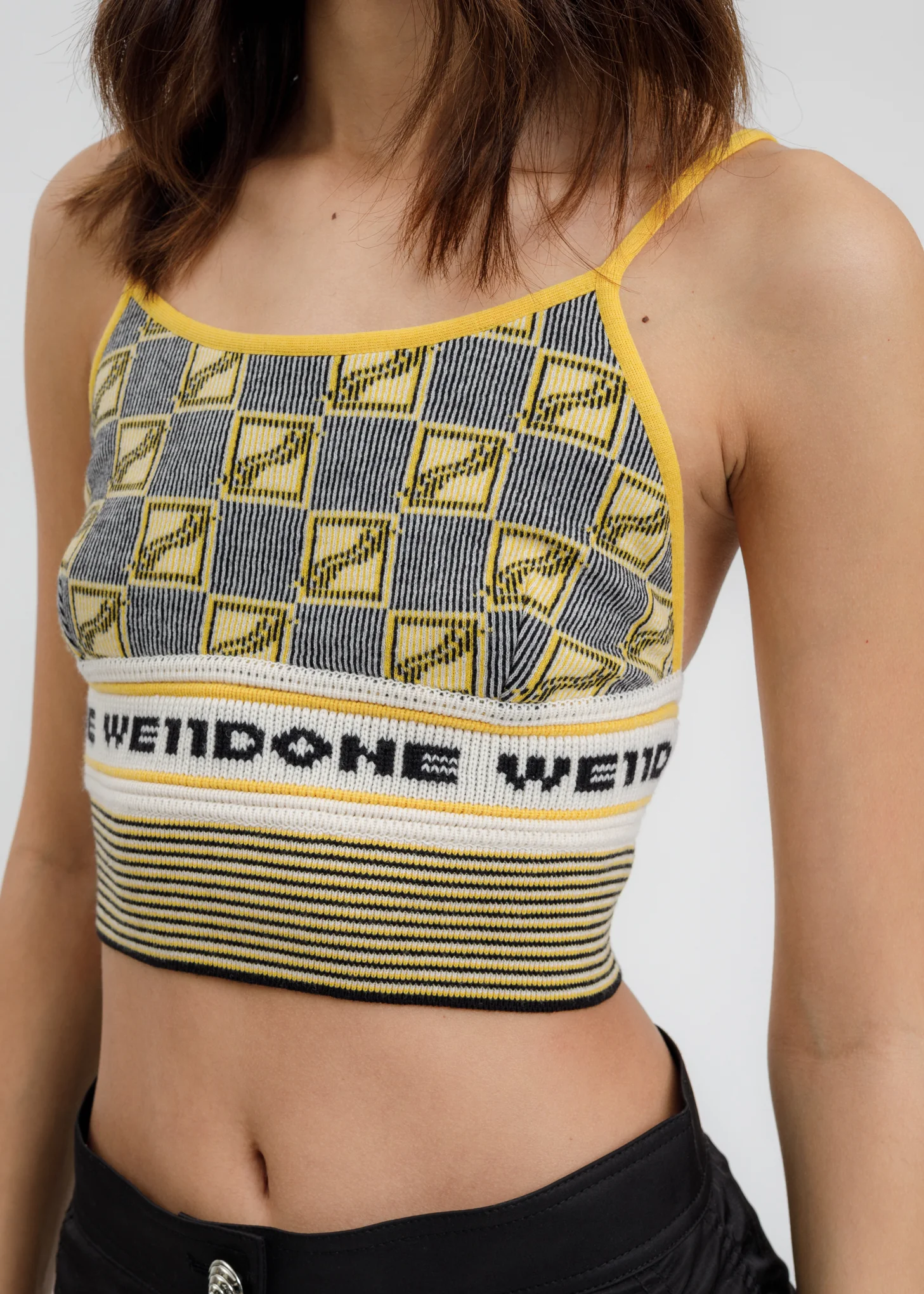 Yellow All Over Logo Stripe Bra Top - Image 3