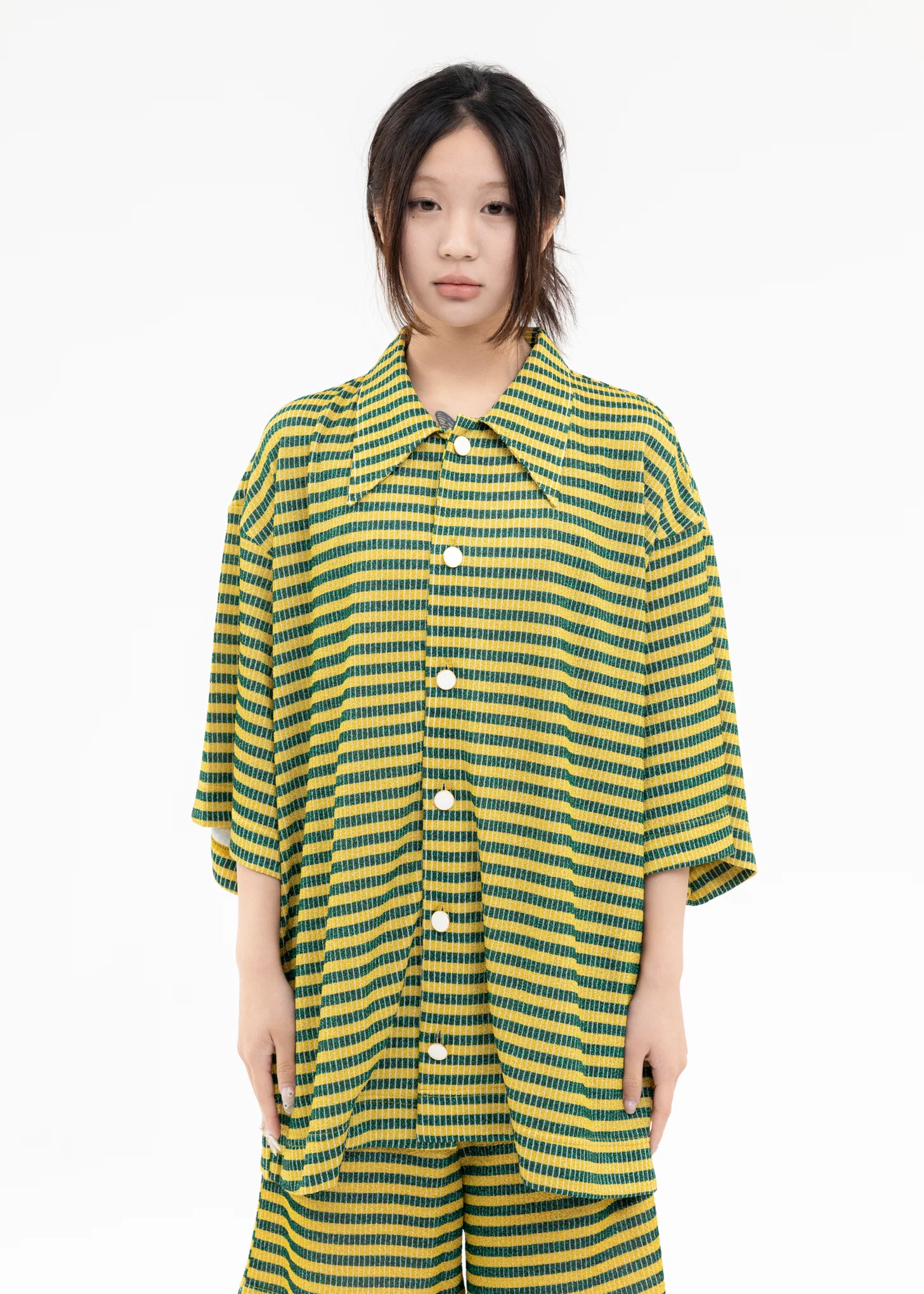 YELLOW AND GREEN LAME BORDER SHIRT