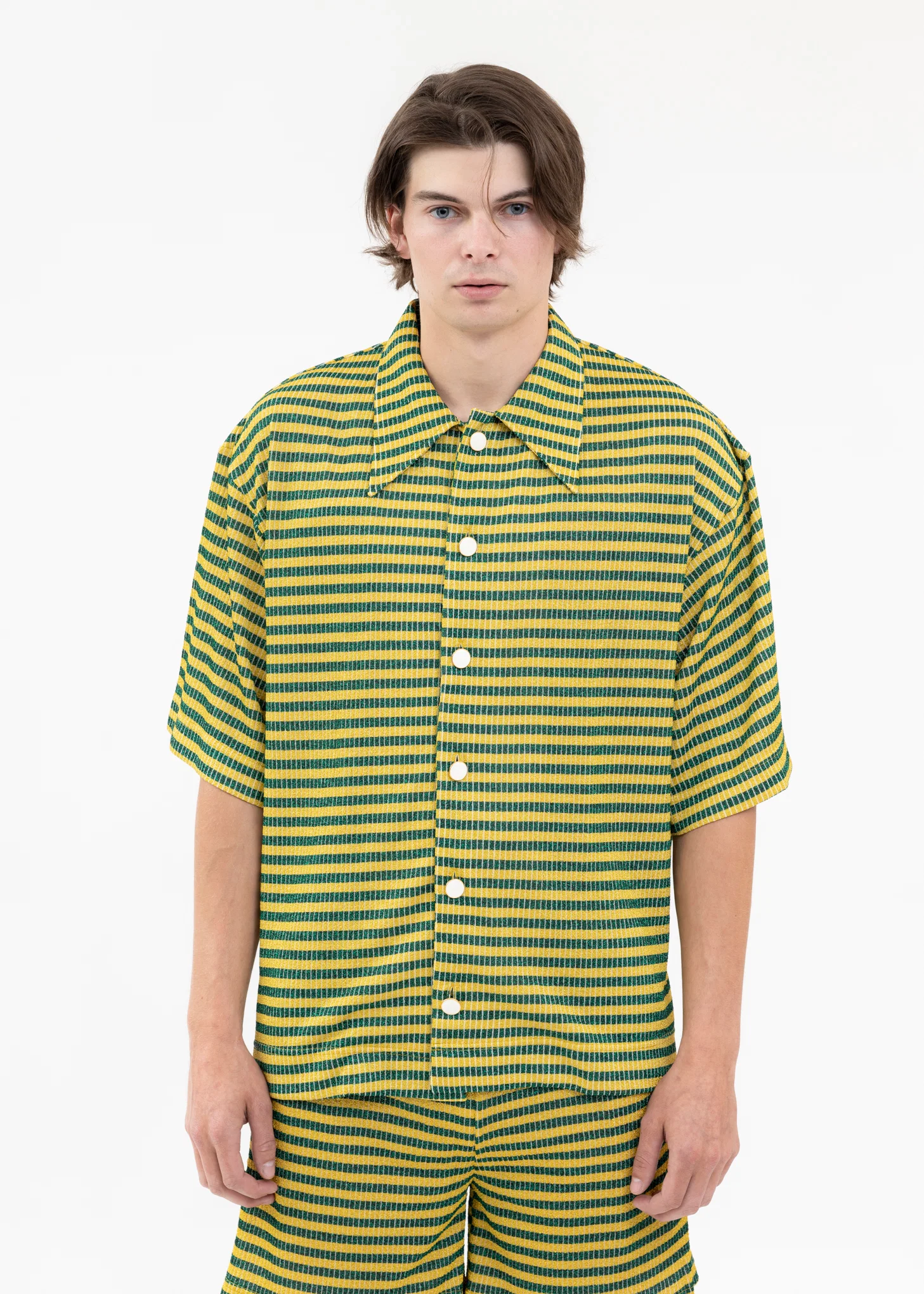 YELLOW AND GREEN LAME BORDER SHIRT