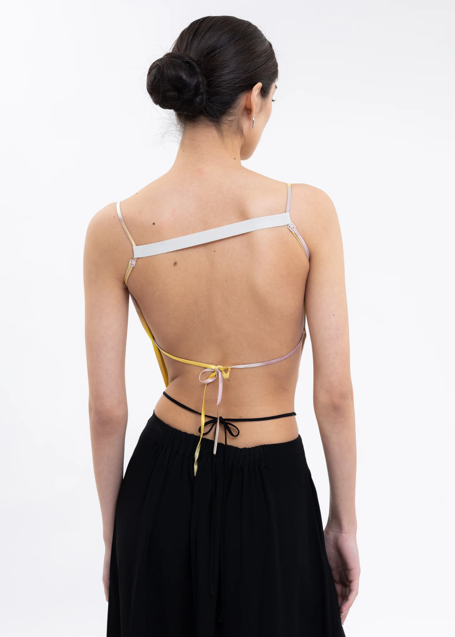 Yellow And Grey Printed Halter Silk Top - Image 2