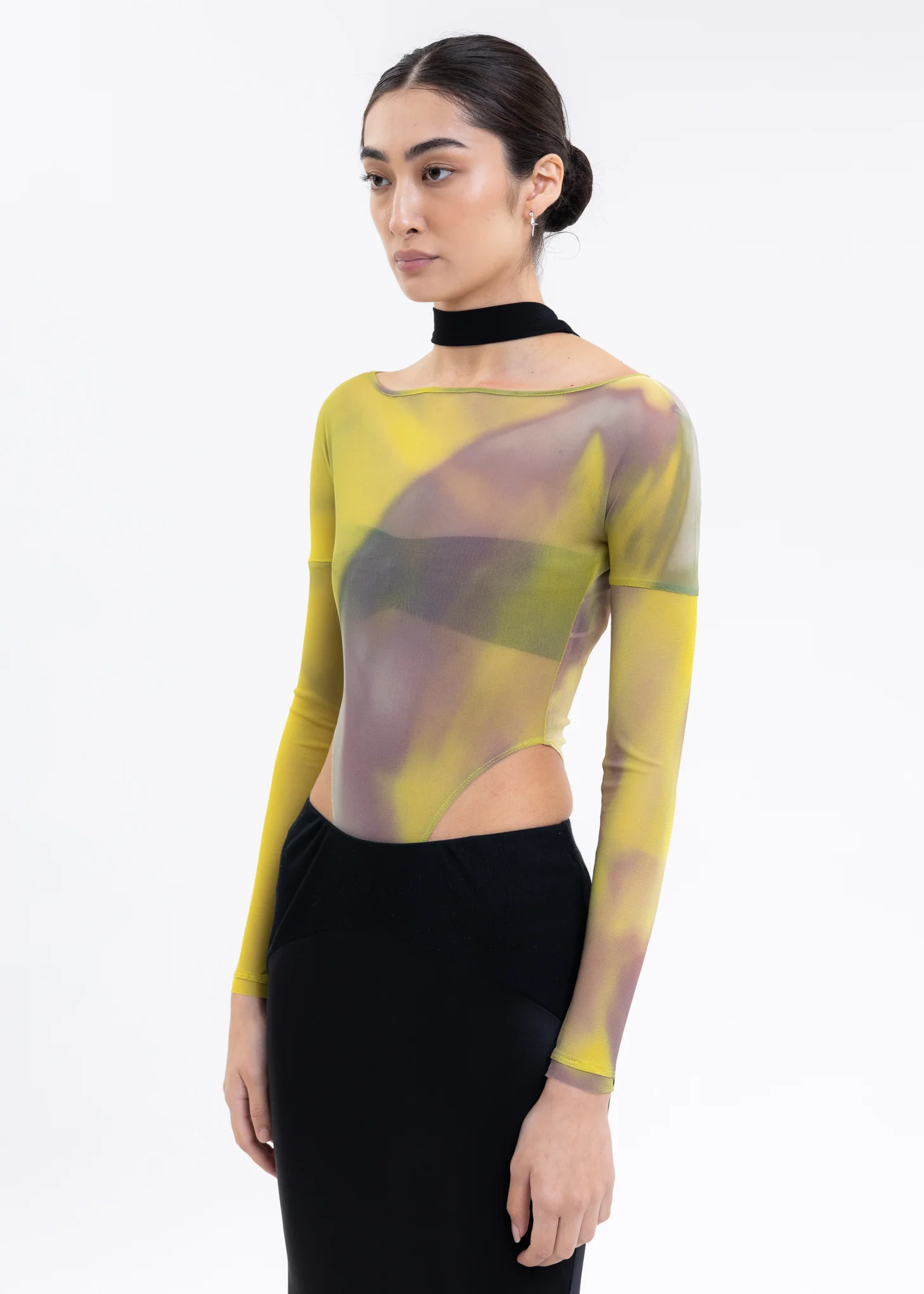 Yellow And Grey Mesh Bodysuit - Image 3