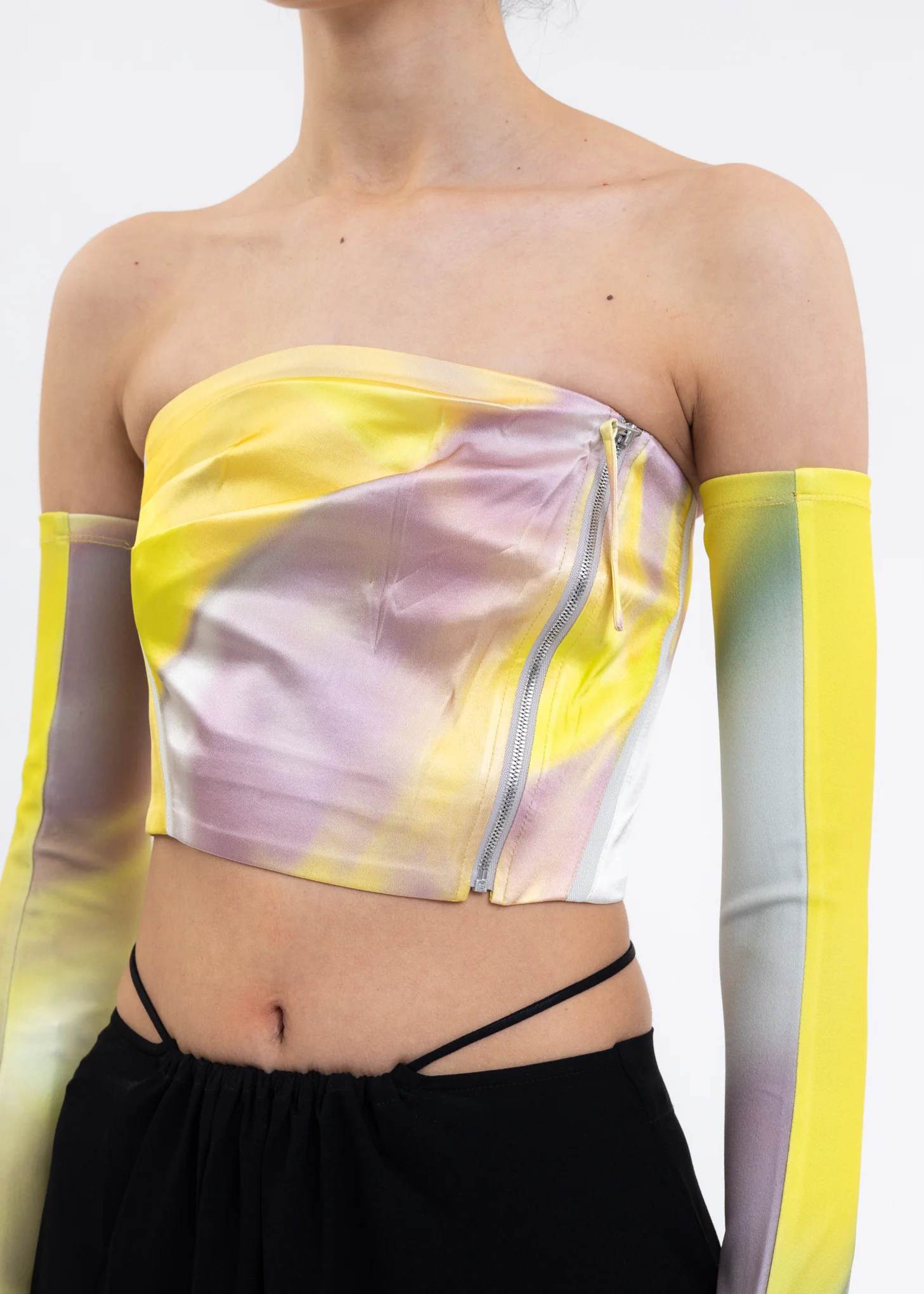 Yellow And Grey Printed Silk Tube Top - Image 4