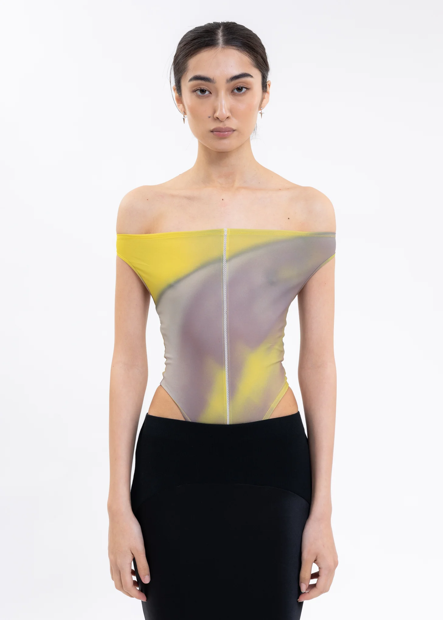 Yellow And Grey Square Shoulder Bodysuit