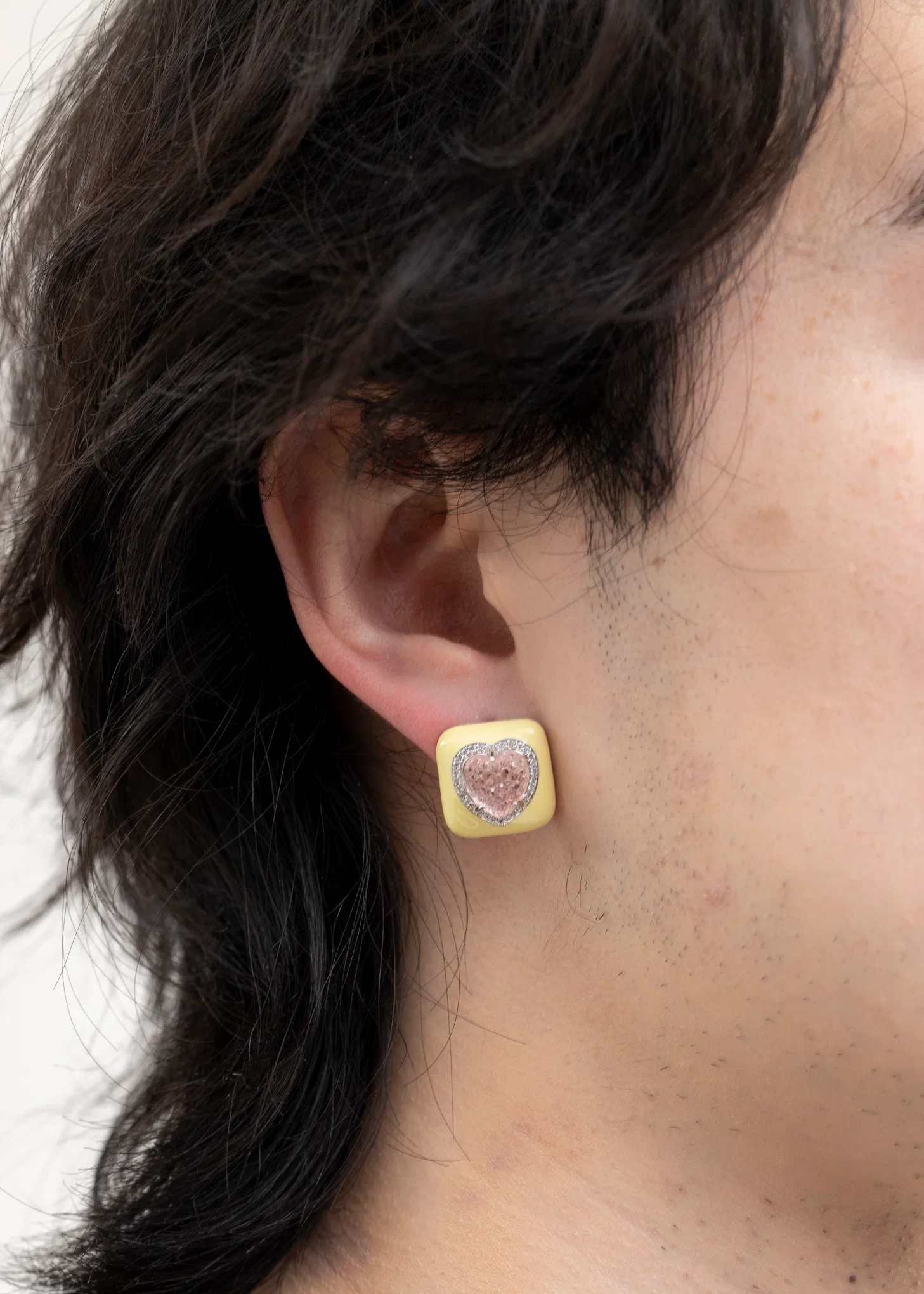 Yellow And Pink Heart Earring - Single - Image 3
