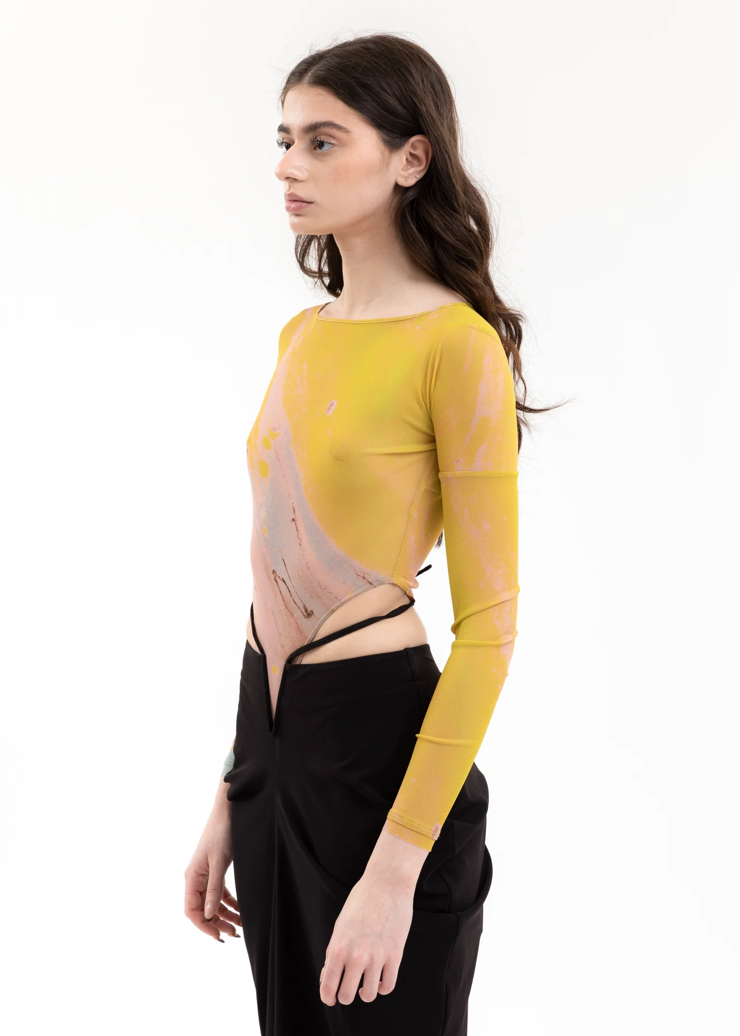 Yellow And Pink Mesh Bodysuit - Image 3