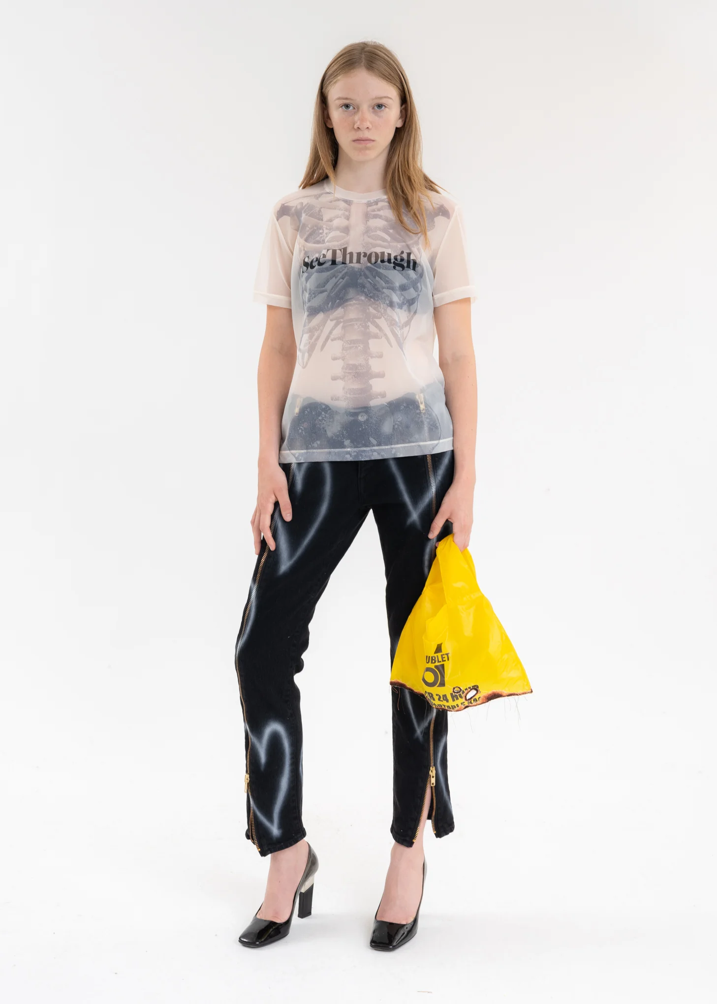 Yellow BURNING EMBROIDERY SUPERMARKET BAG - Image 3