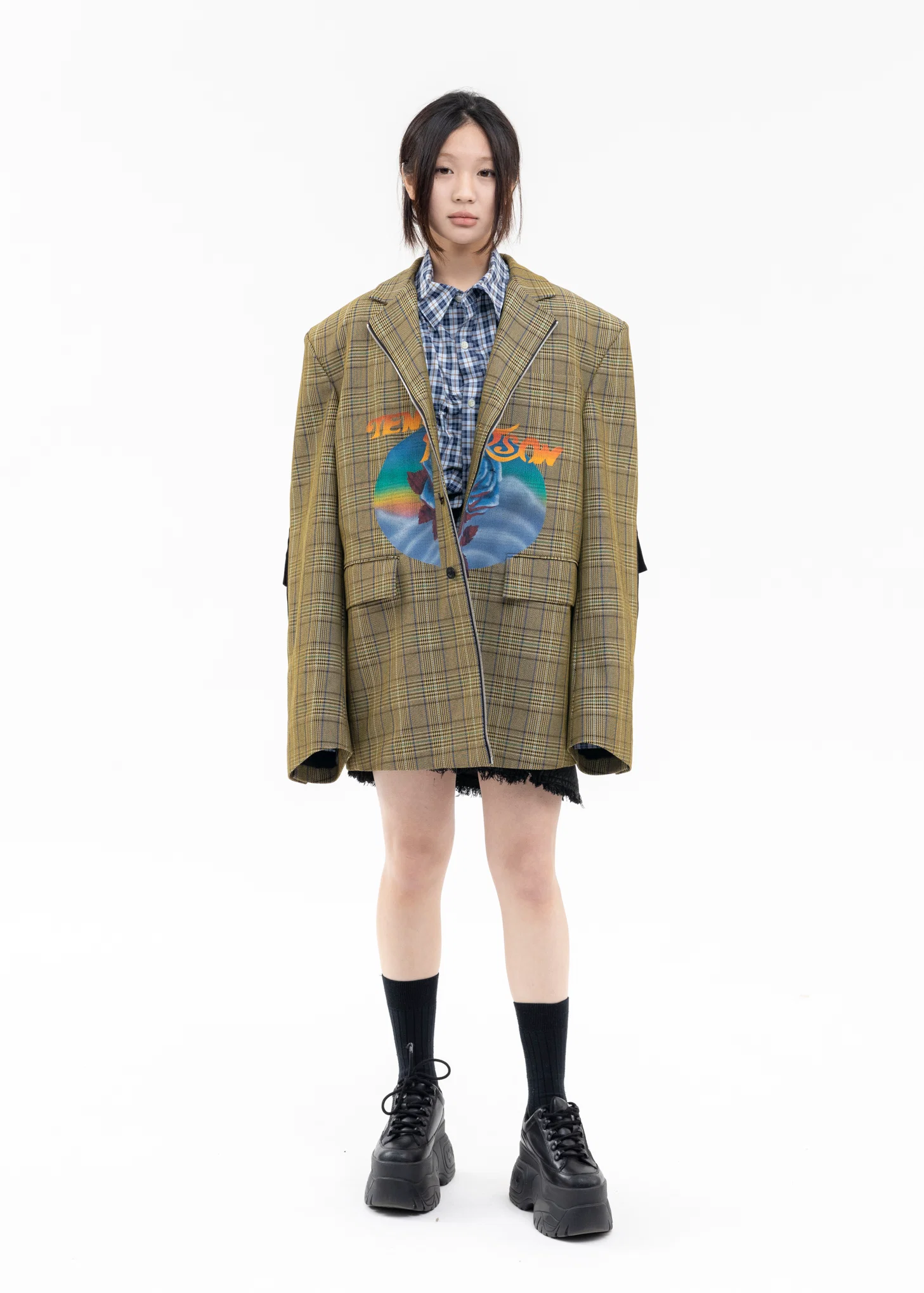YELLOW CHECK ROSE AIRBRUSH TAILORED JACKET - Image 6