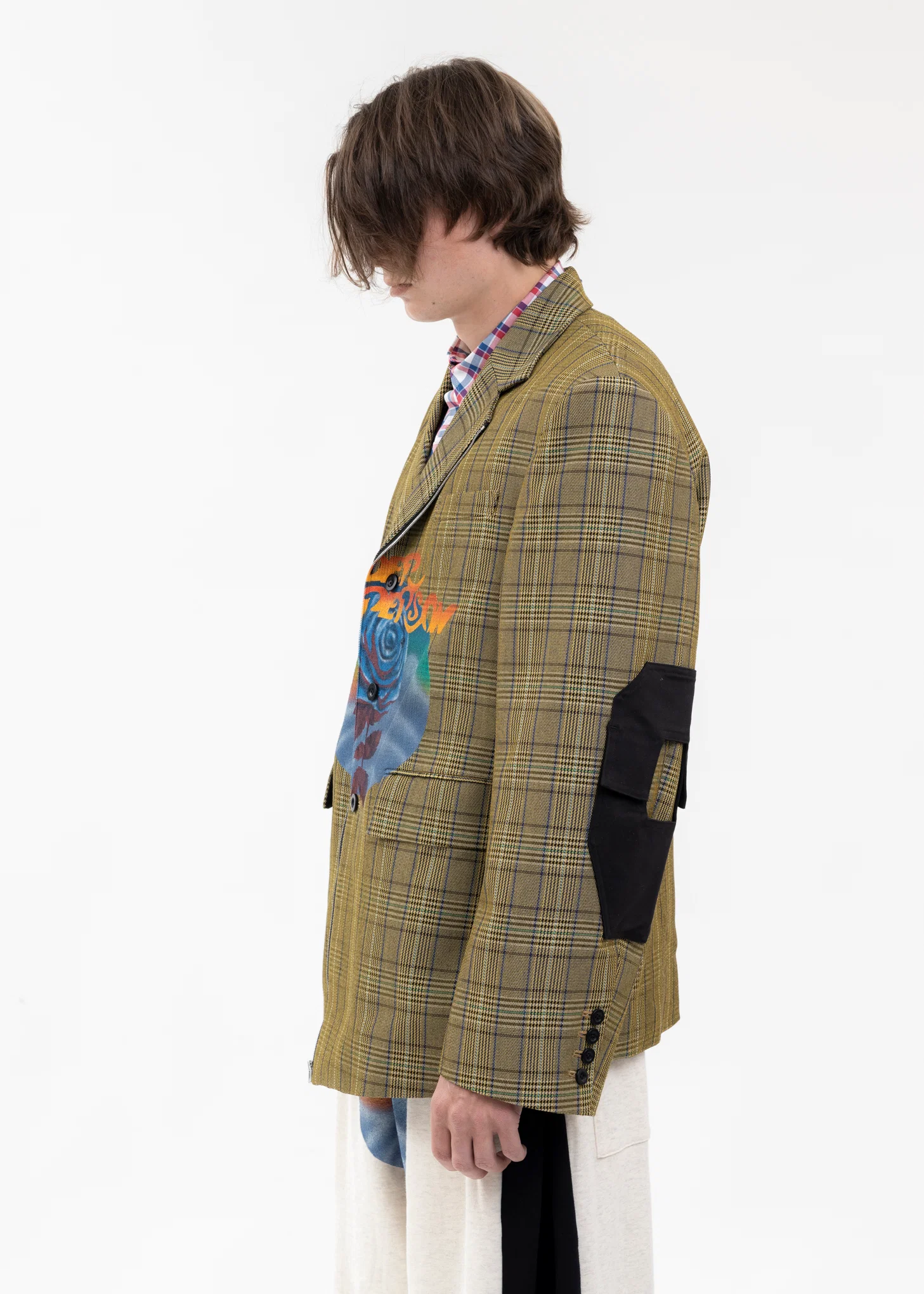 YELLOW CHECK ROSE AIRBRUSH TAILORED JACKET - Image 3