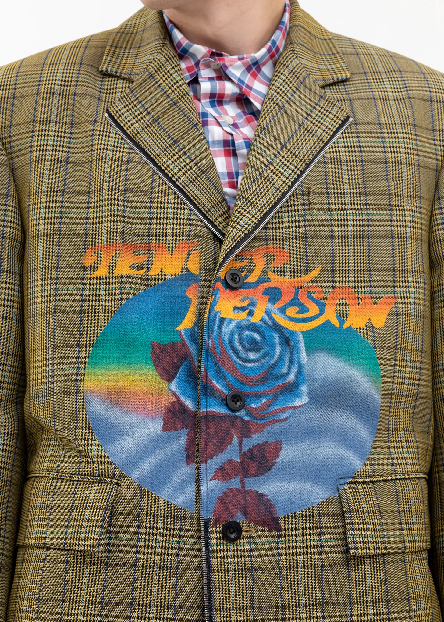 YELLOW CHECK ROSE AIRBRUSH TAILORED JACKET - Image 5