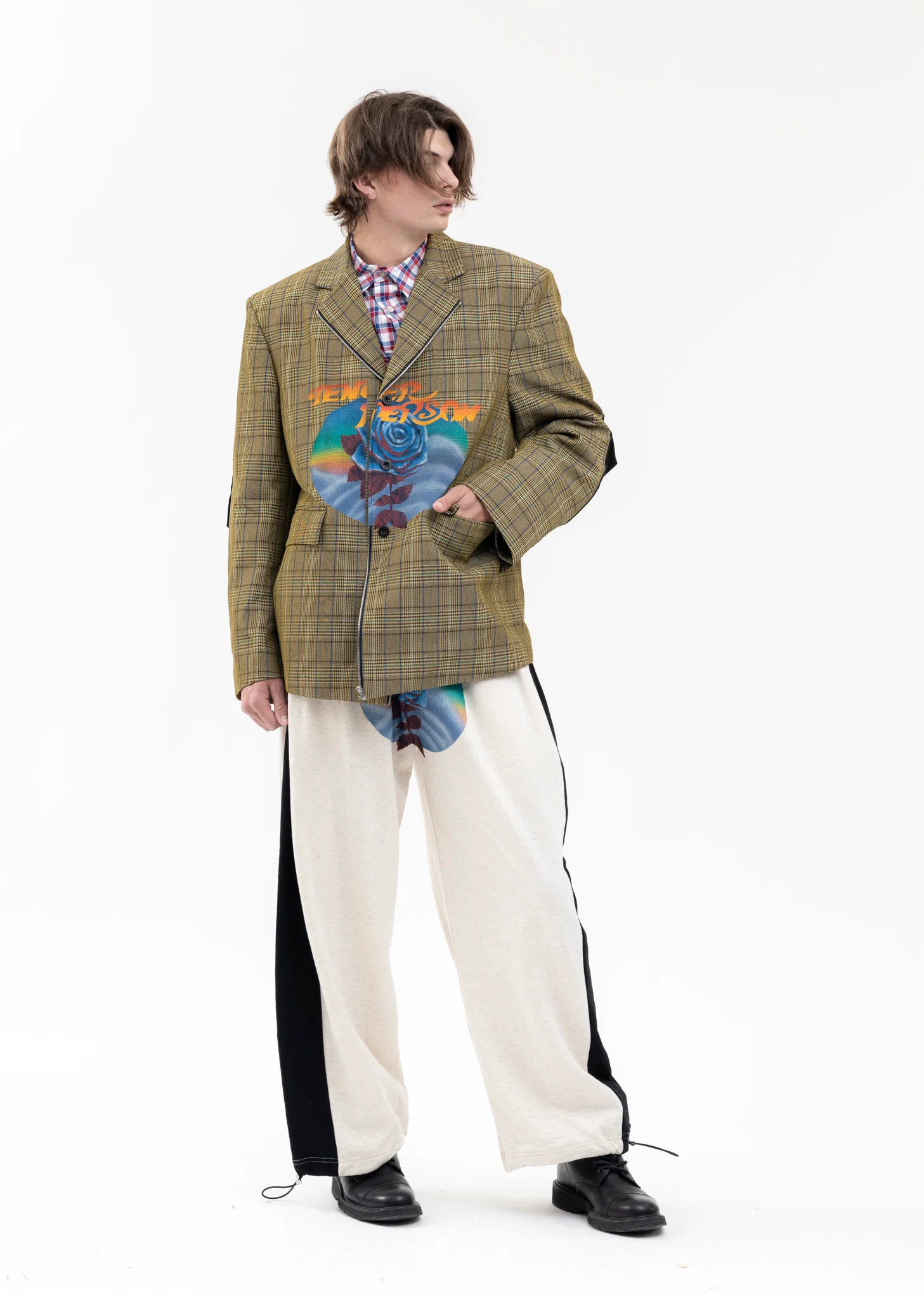 YELLOW CHECK ROSE AIRBRUSH TAILORED JACKET - Image 6